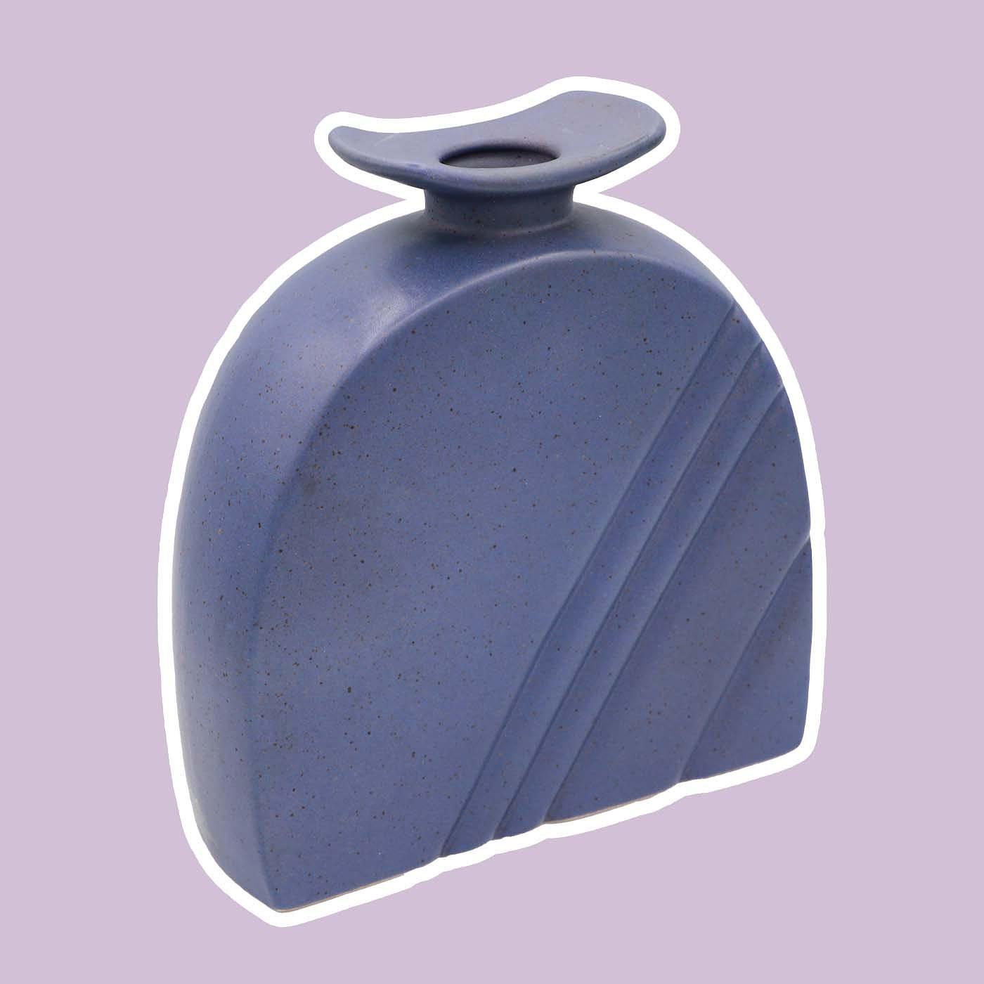 Vintage Blumenvase Keramik Blau 1990er Jahre 0