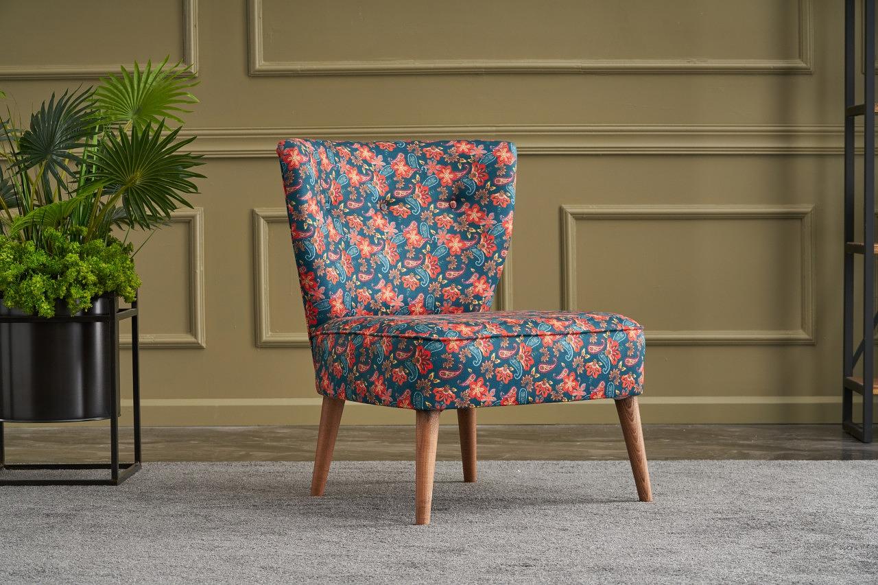 Ohrensessel Textil Holzfurnier Paisley Blau 0