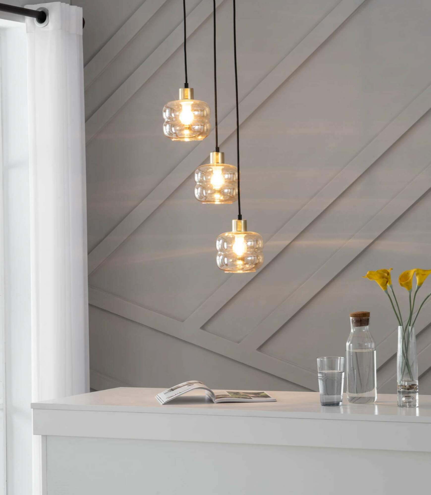 Pendelleuchte 3-flammig Glas Metall Gold 6