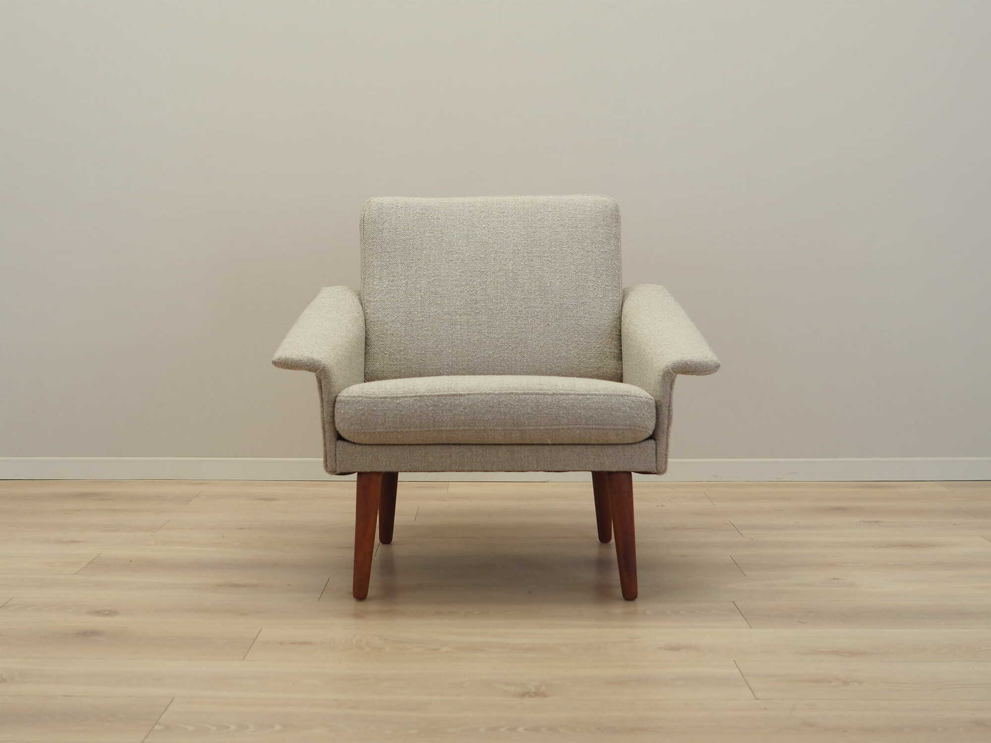 Vintage Sessel Teakholz Textil Grau 1970er Jahre 1