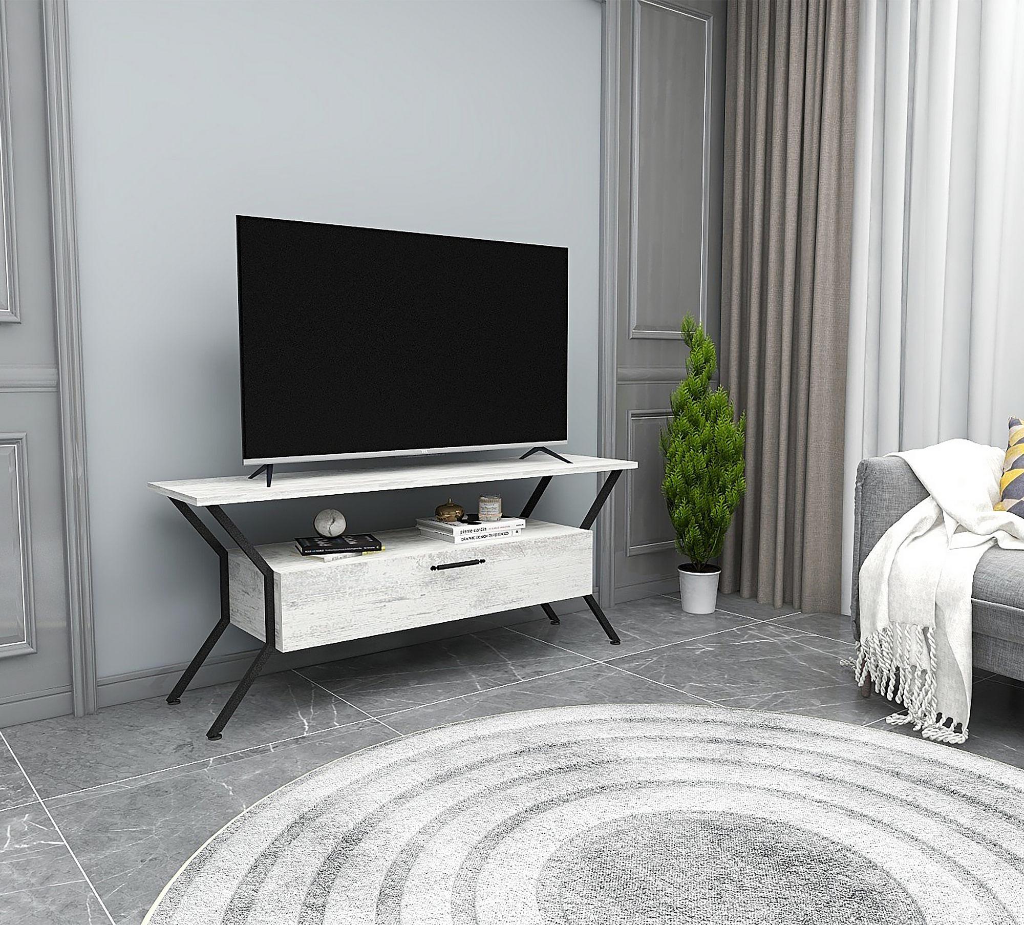 Tarz Lowboard Holzfurnier Grau Schwarz 2