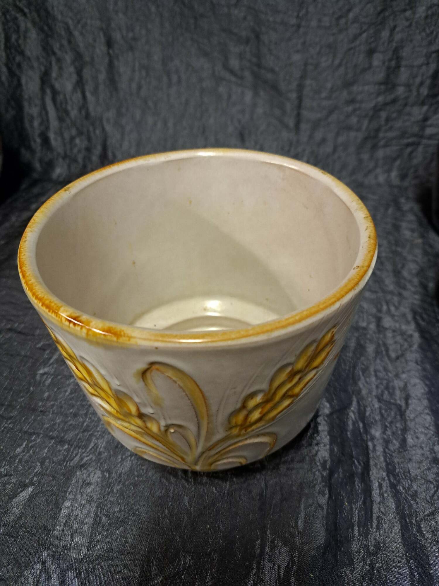 Vintage Blumentopf Keramik Gelb Beige 2