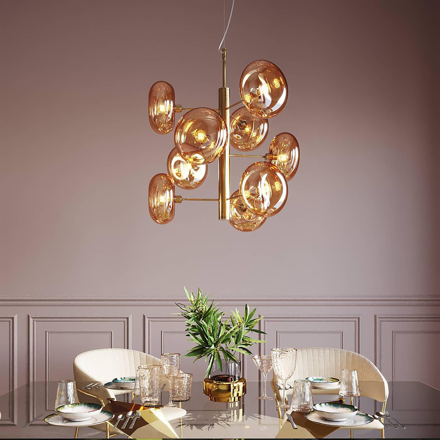 9-Flammig Hängeleuchte Headline Brass Stahl Glas Gold 2
