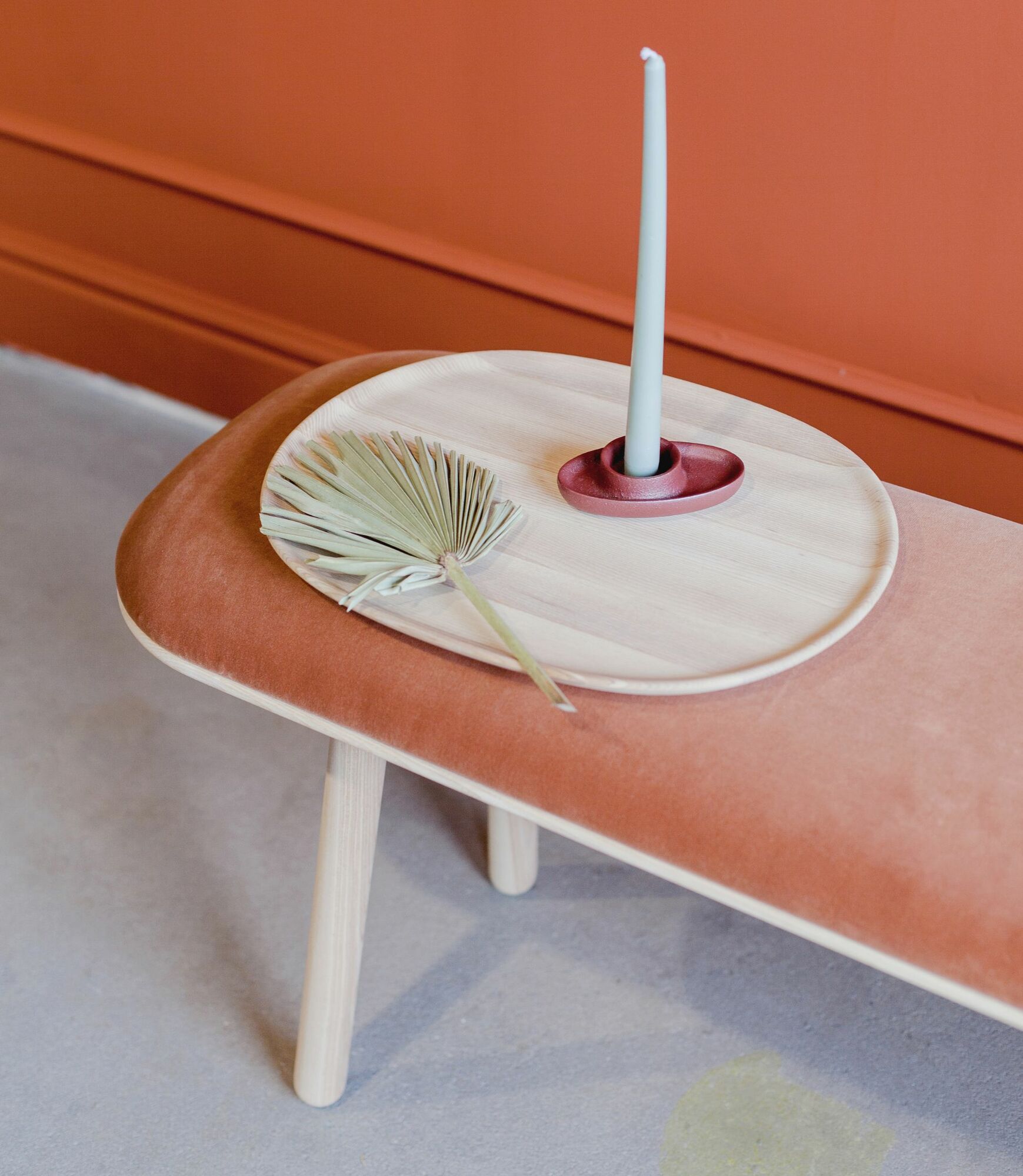 Panca Naïve Frassino Velluto Terracotta 3