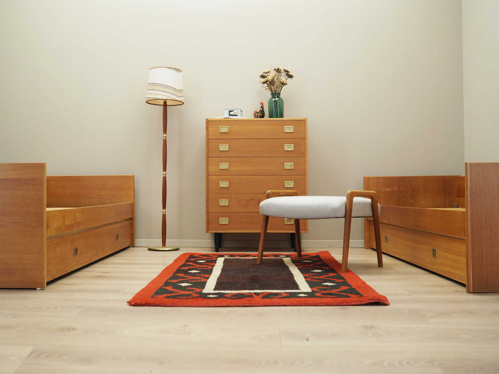 Vintage Bett Holz Braun 1970er Jahre  1
