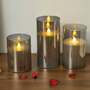 3x LED Candle Clear Glass Natural Fiber 4