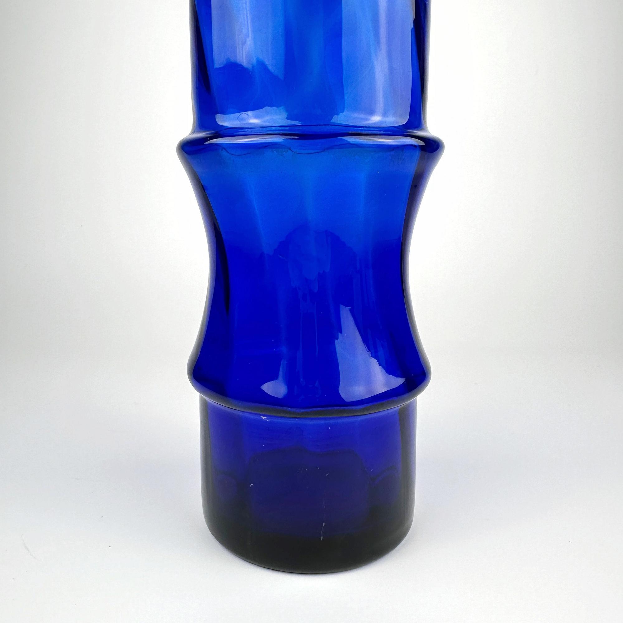 Vintage Vase Glas Blau 1980er Jahre 2