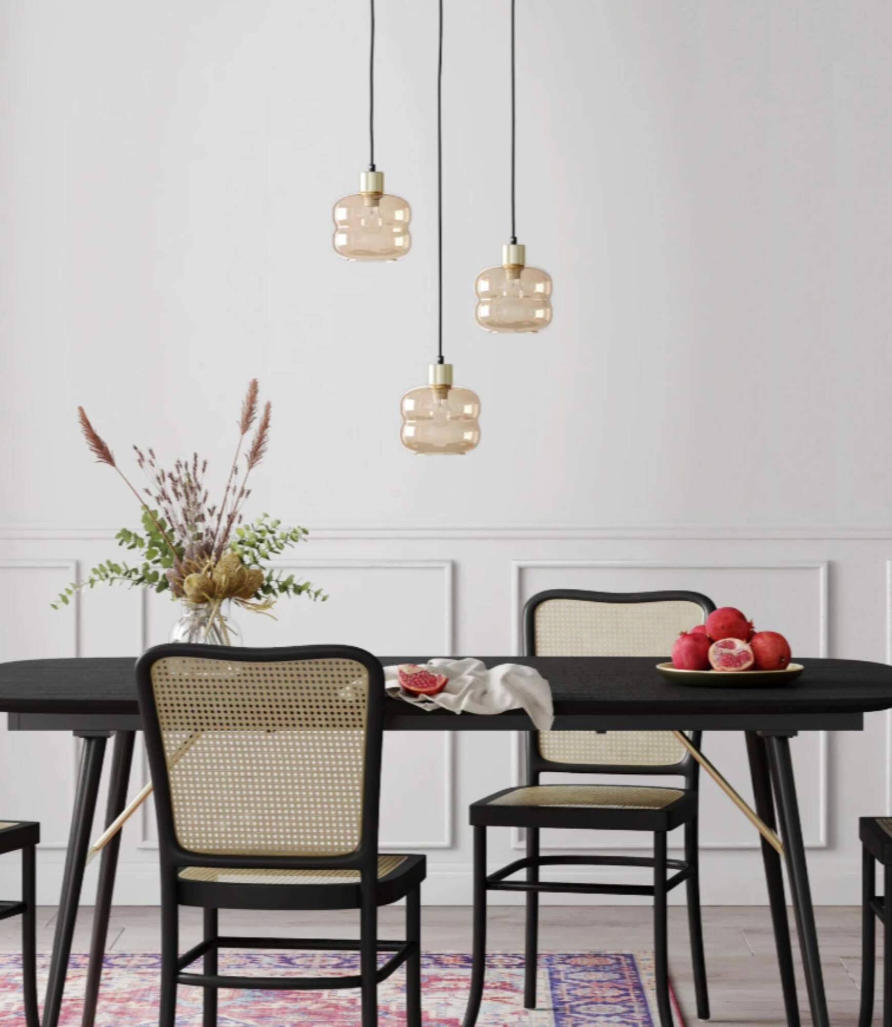 Pendelleuchte 3-flammig Glas Metall Gold 7