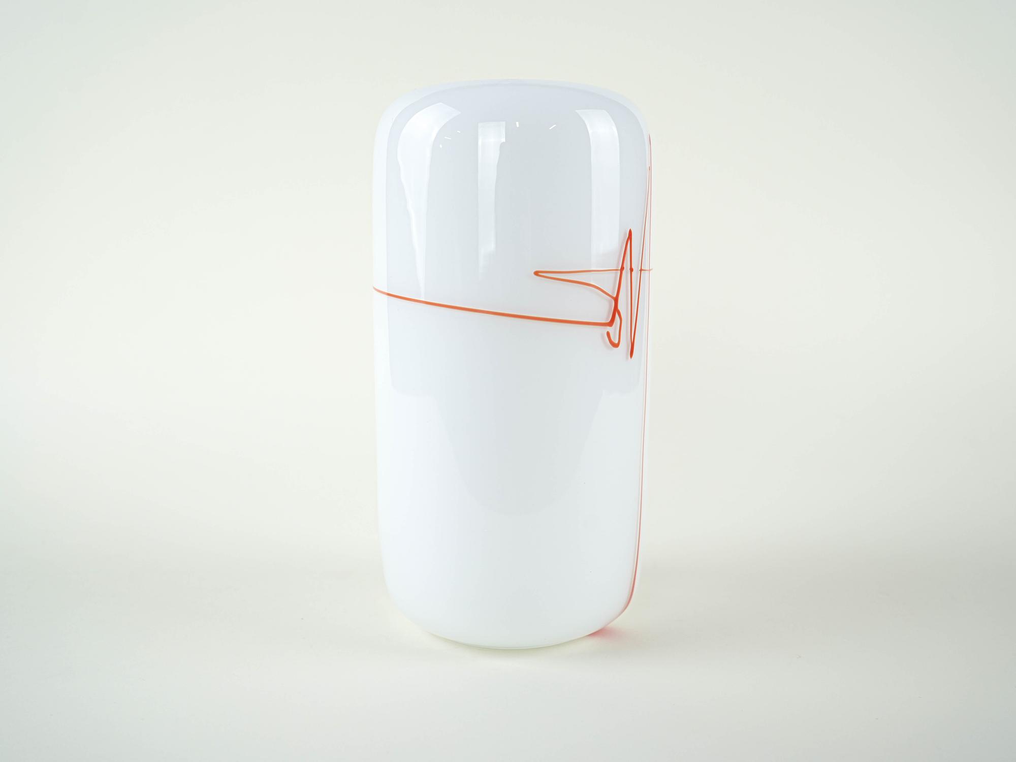 Vase Matte Glass White Red 1970s 1