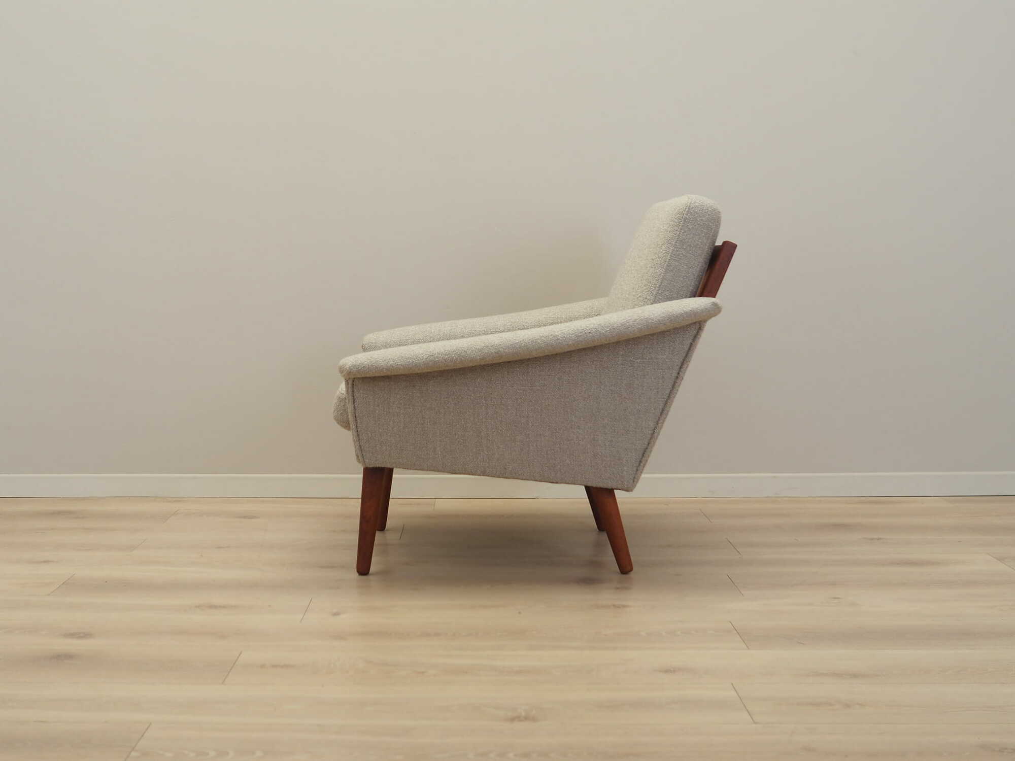 Vintage Sessel Teakholz Textil Grau 1970er Jahre 3