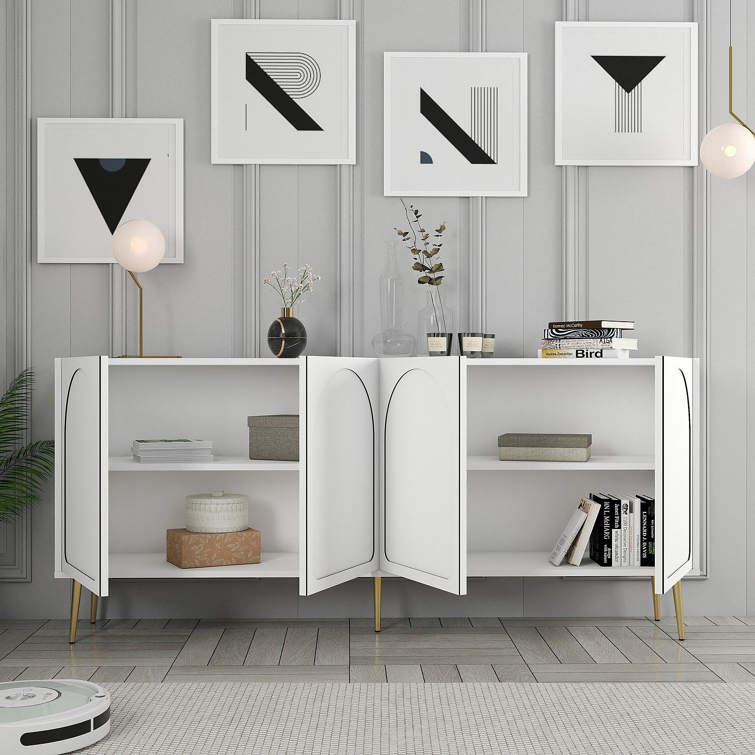 Lyon 80 Console White Gold Wood Veneer 2
