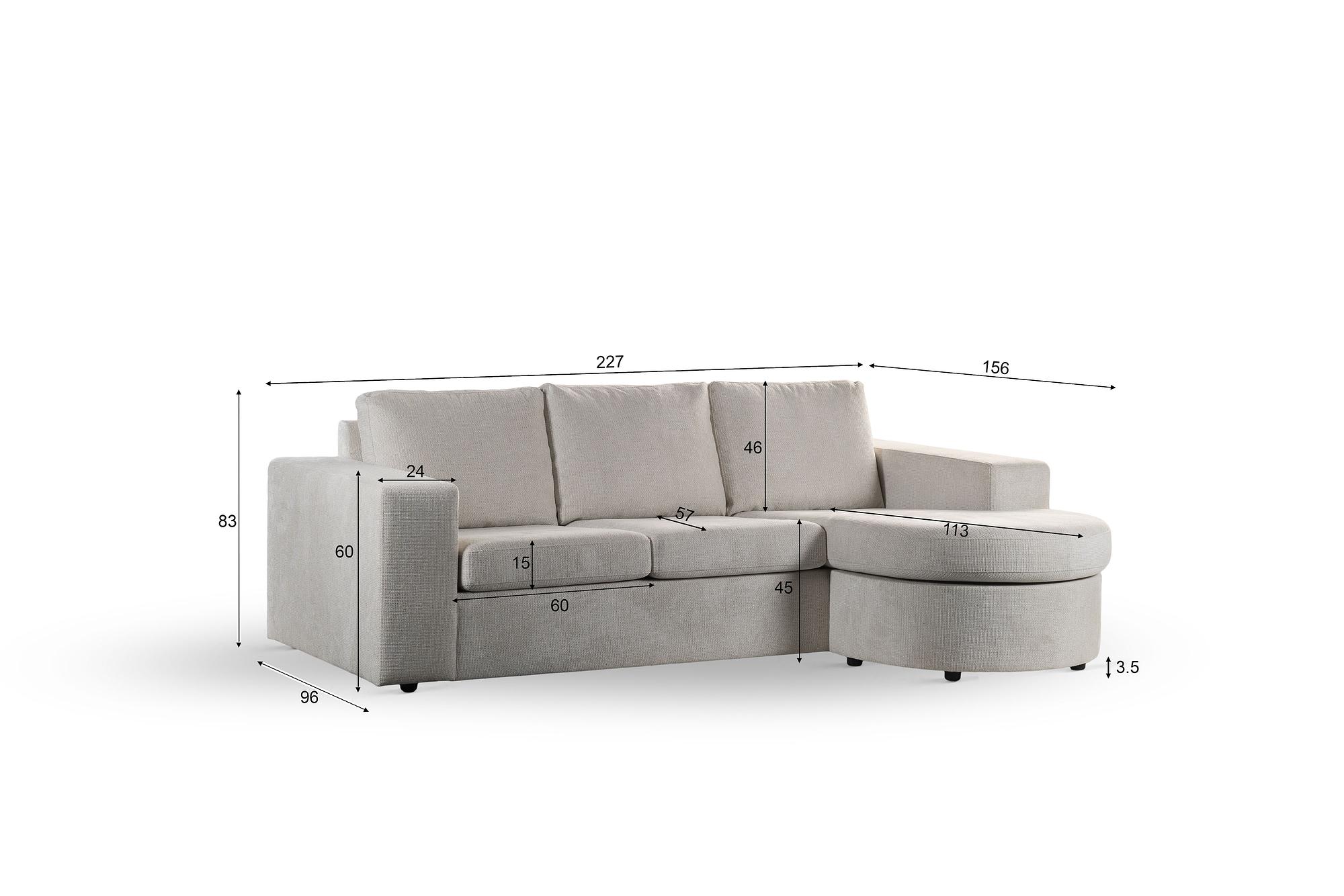 Sofa 3-Sitzer Chaiselongue Rechts Links Stoff Beige 3