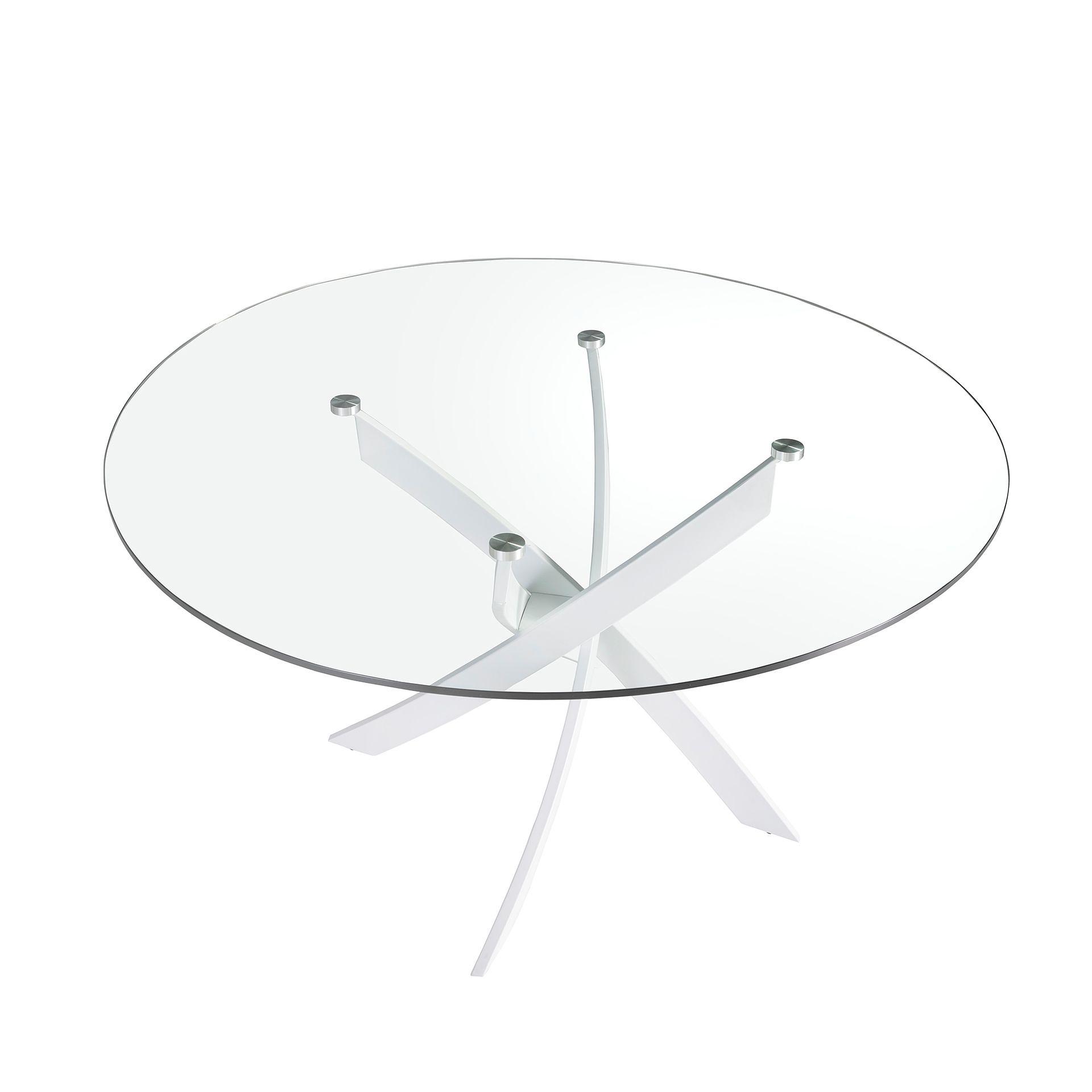 Runder Esstisch Glas Stahl Weiß 5