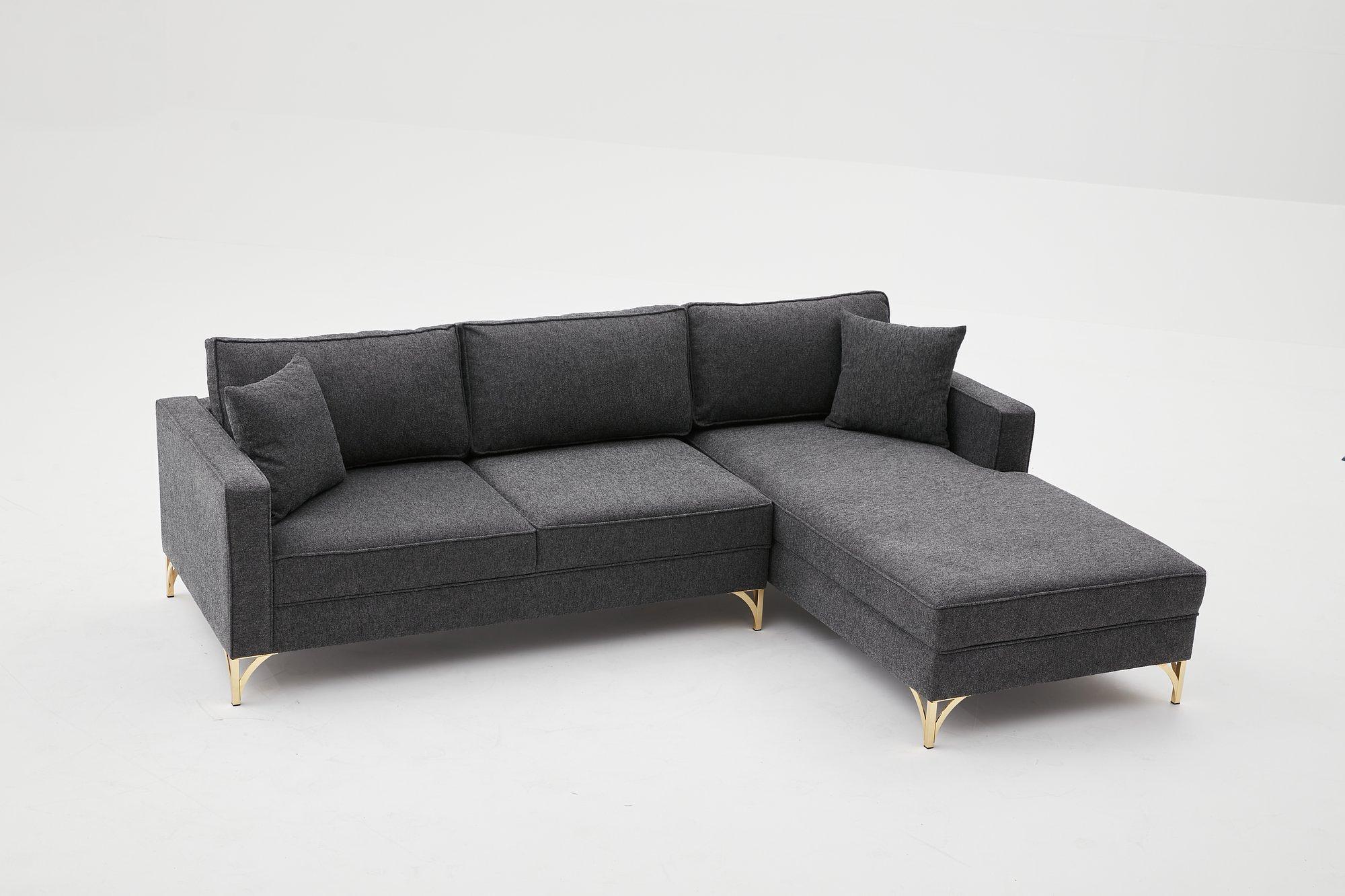 Lima Sofa Chaise Longue Right Anthracite with golden legs 3