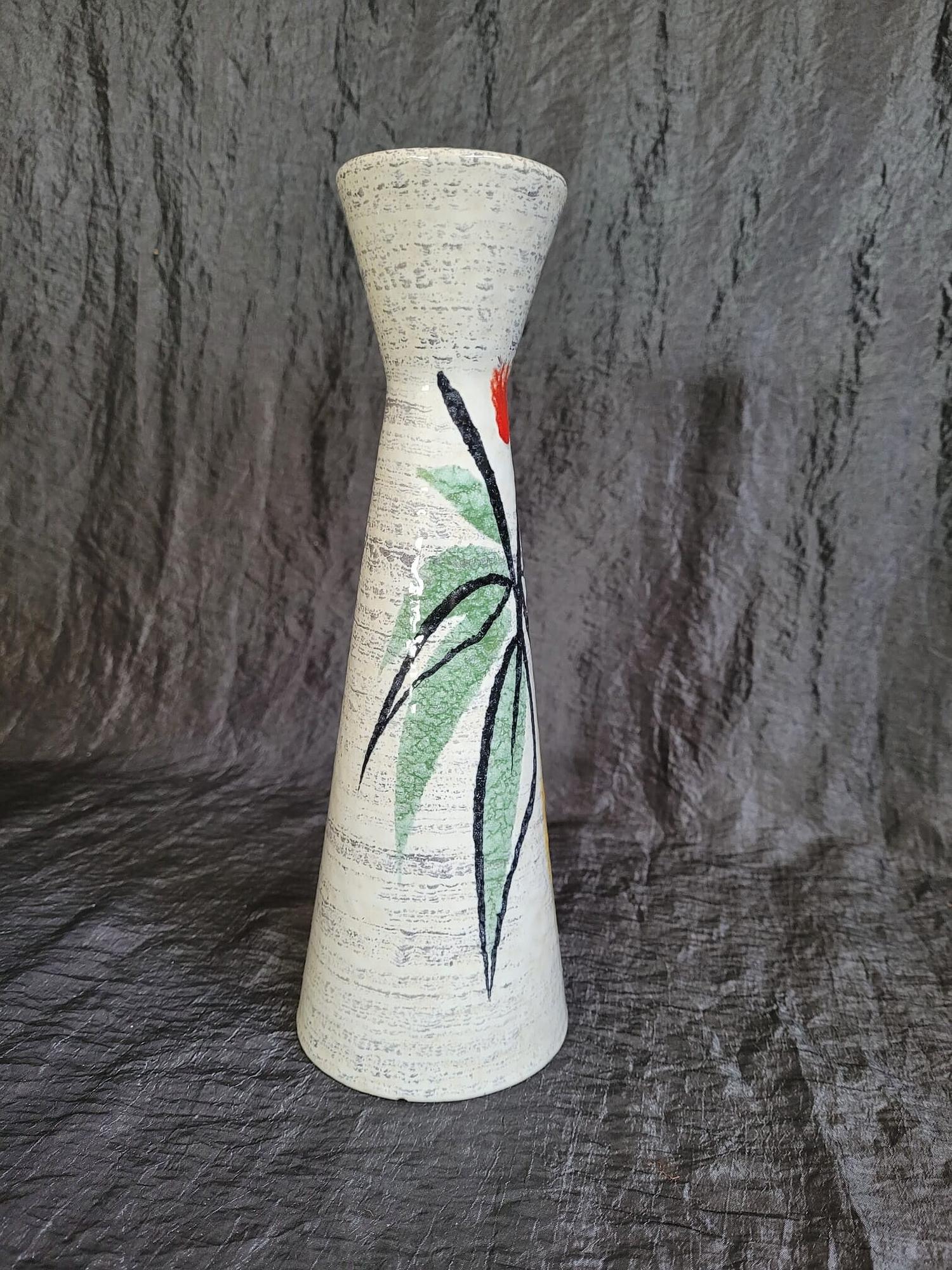 Vintage Keramikvase Braun Beige Blau gestreift 2