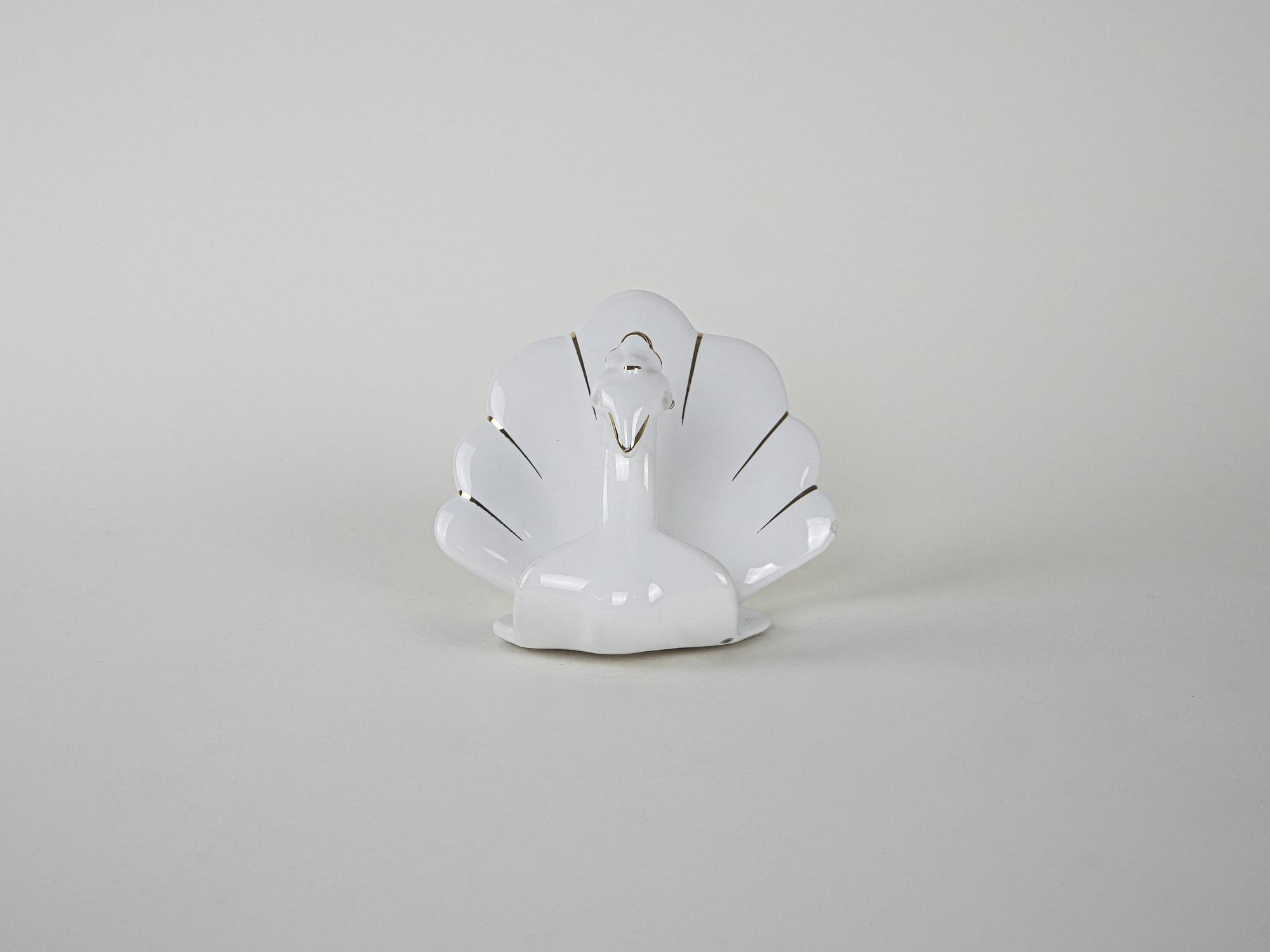 Porzellan-Pfauenfigur Weiß 1970er Jahre 2