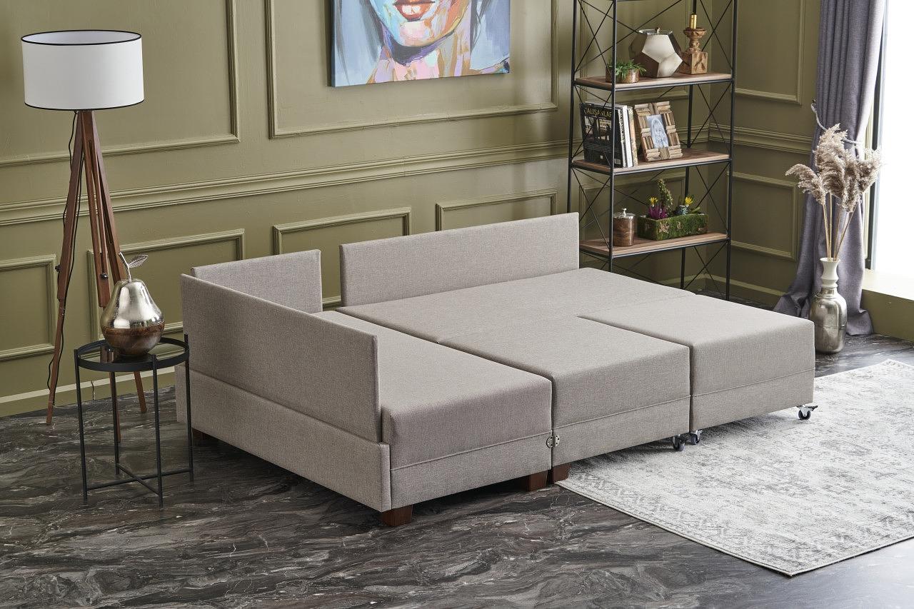 Fly Ecksofa Links mit 2 Hockern Creme 2