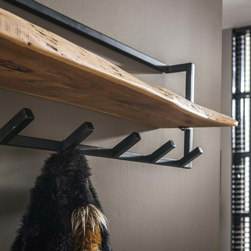 Garderobenleiste mit 6 Haken Holz Metall Schwarz 3