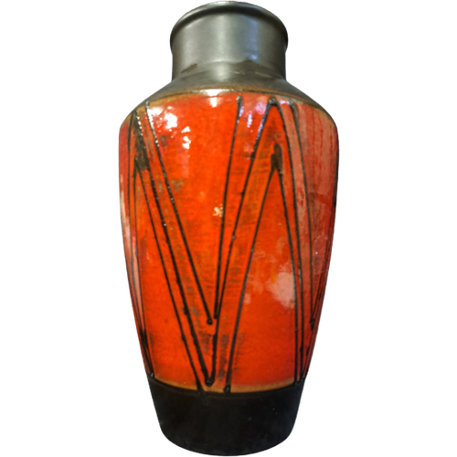 Vintage Vase Keramik Orange Schwarz 0