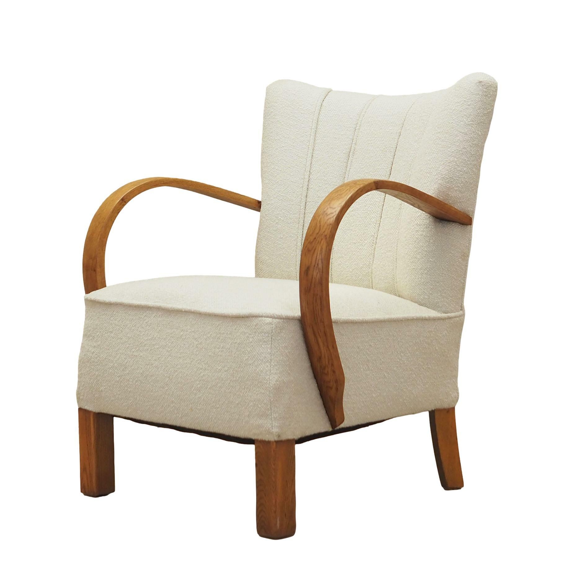 Vintage armchair oak wood textile cream 1950s 0