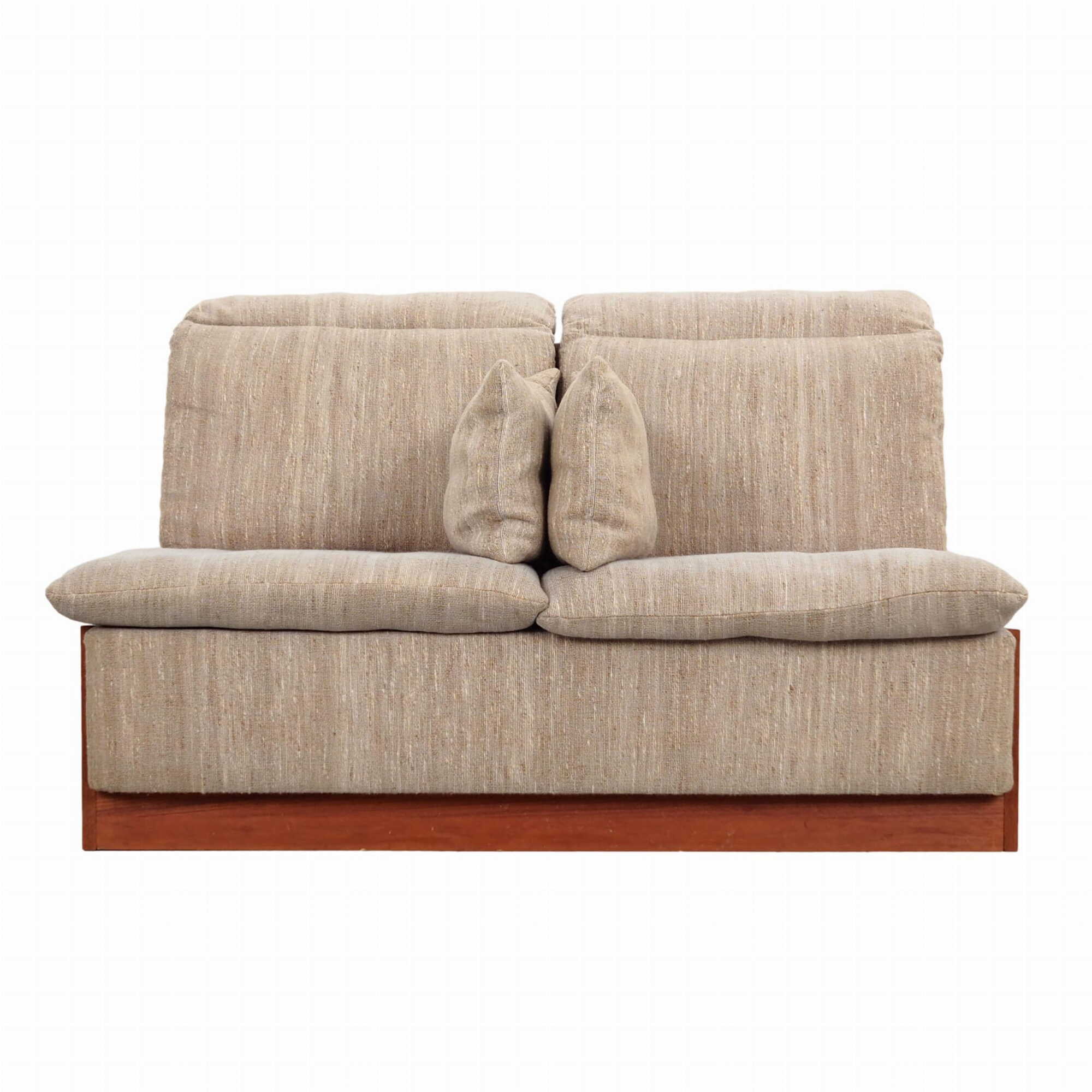 Vintage Sofa 2-seater Teak Wood Textile Gray 1970s 0