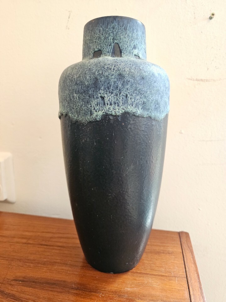 Vintage Vase Keramik Blau Grau 1