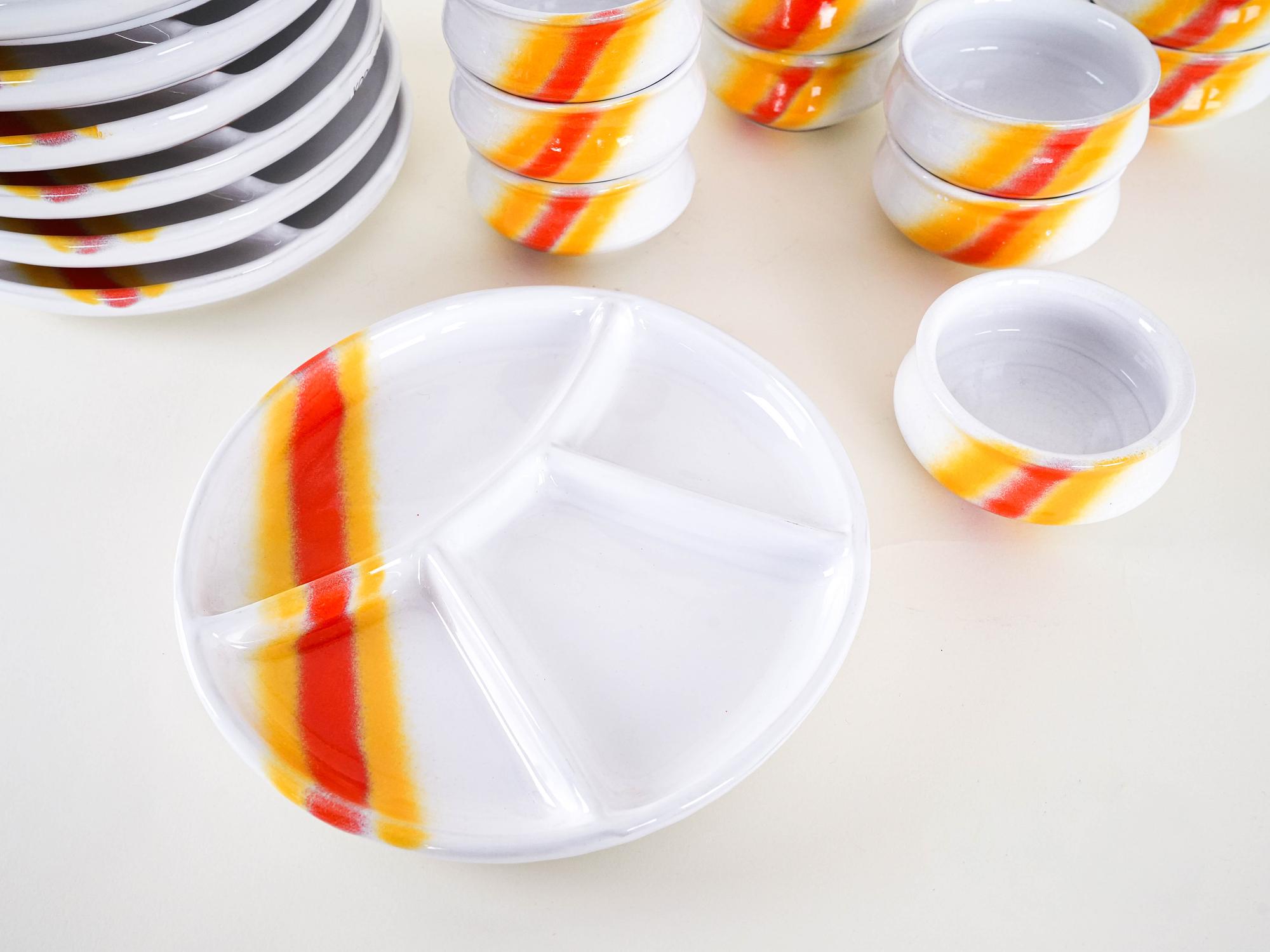 Servier-Set Weiß Orange 19 70er Jahre 7