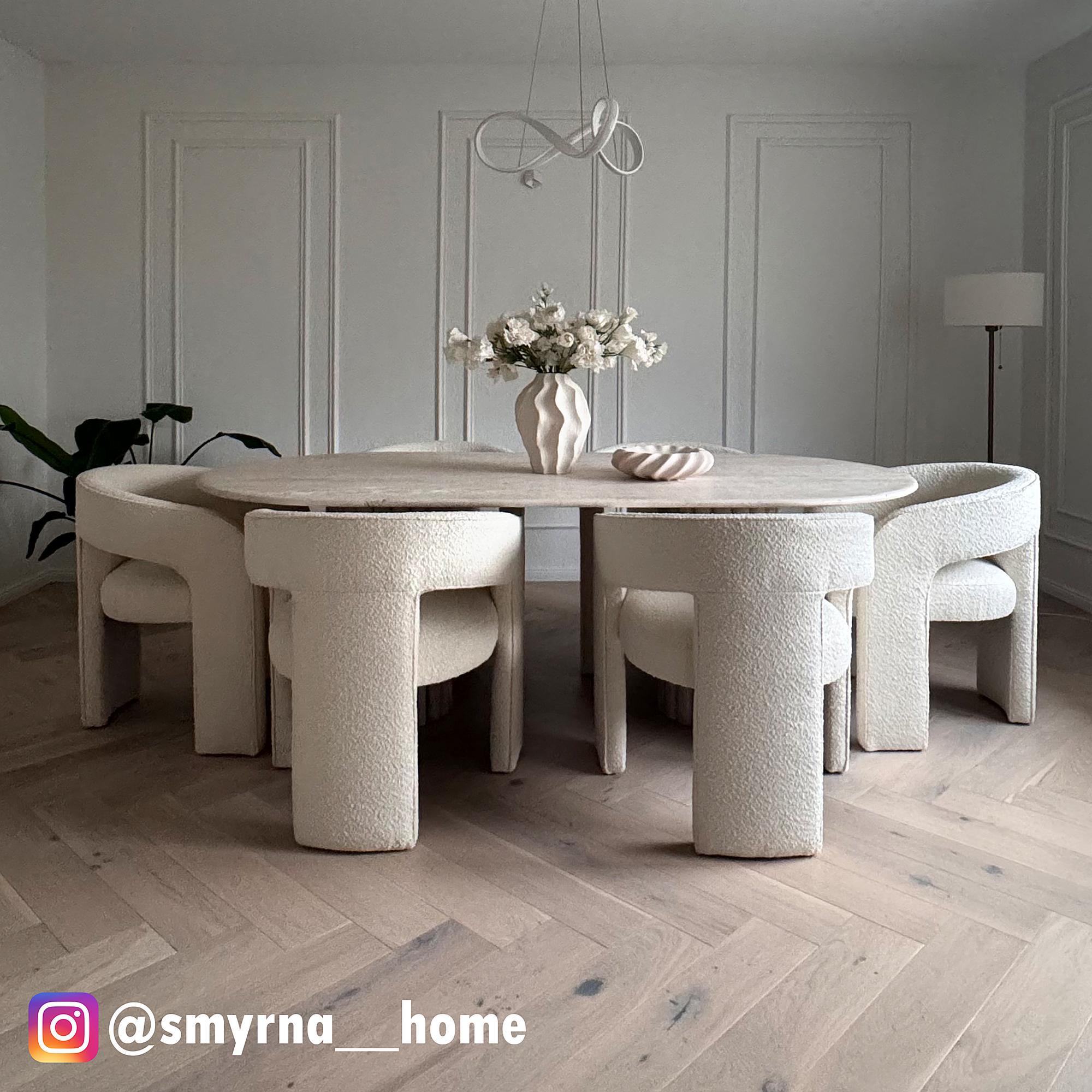 Armlehnenstuhl VALNES Bouclé Stoff Panju Creme 3