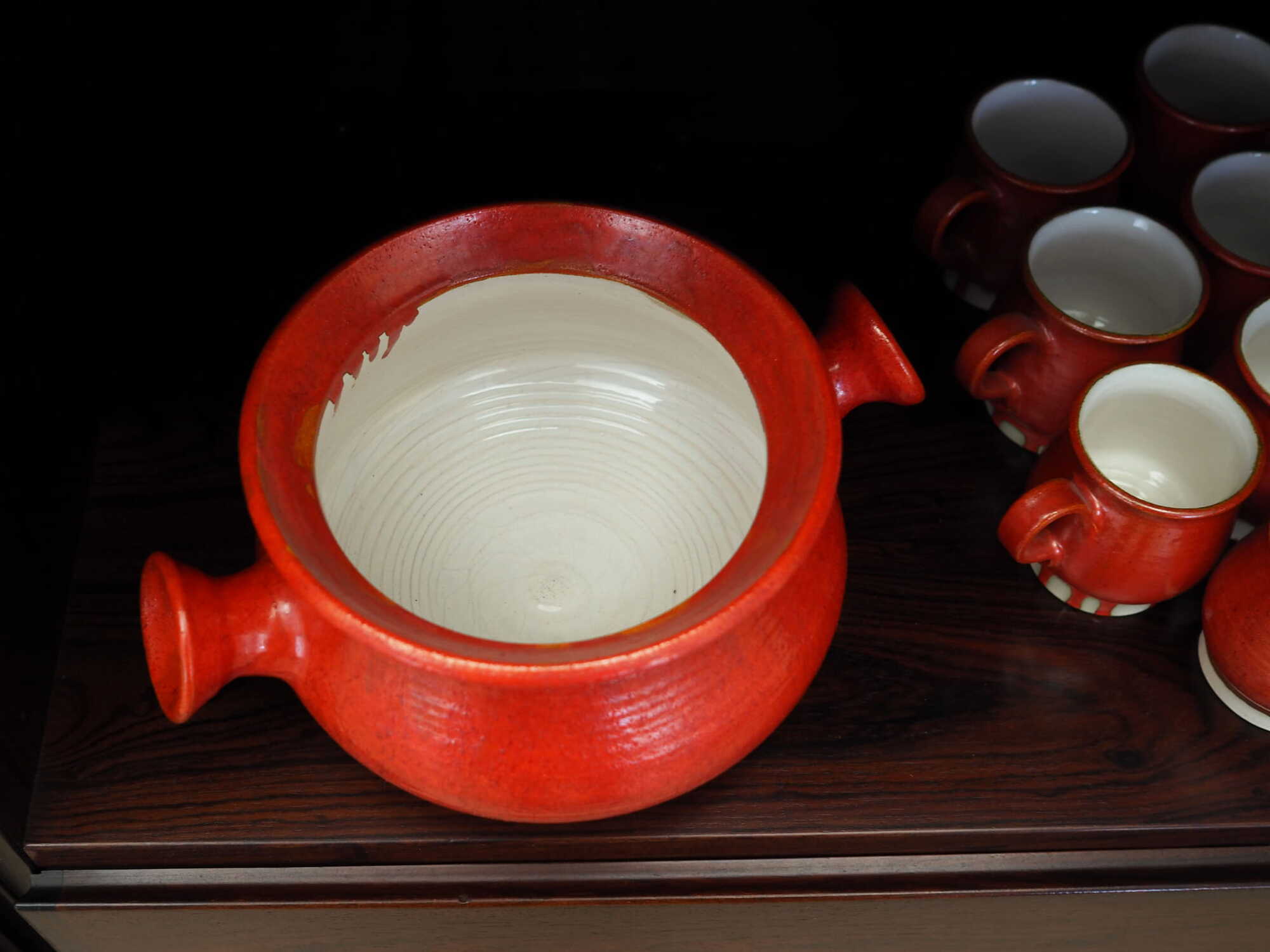 Vintage Set of Cups Ceramic Red 1960s 4