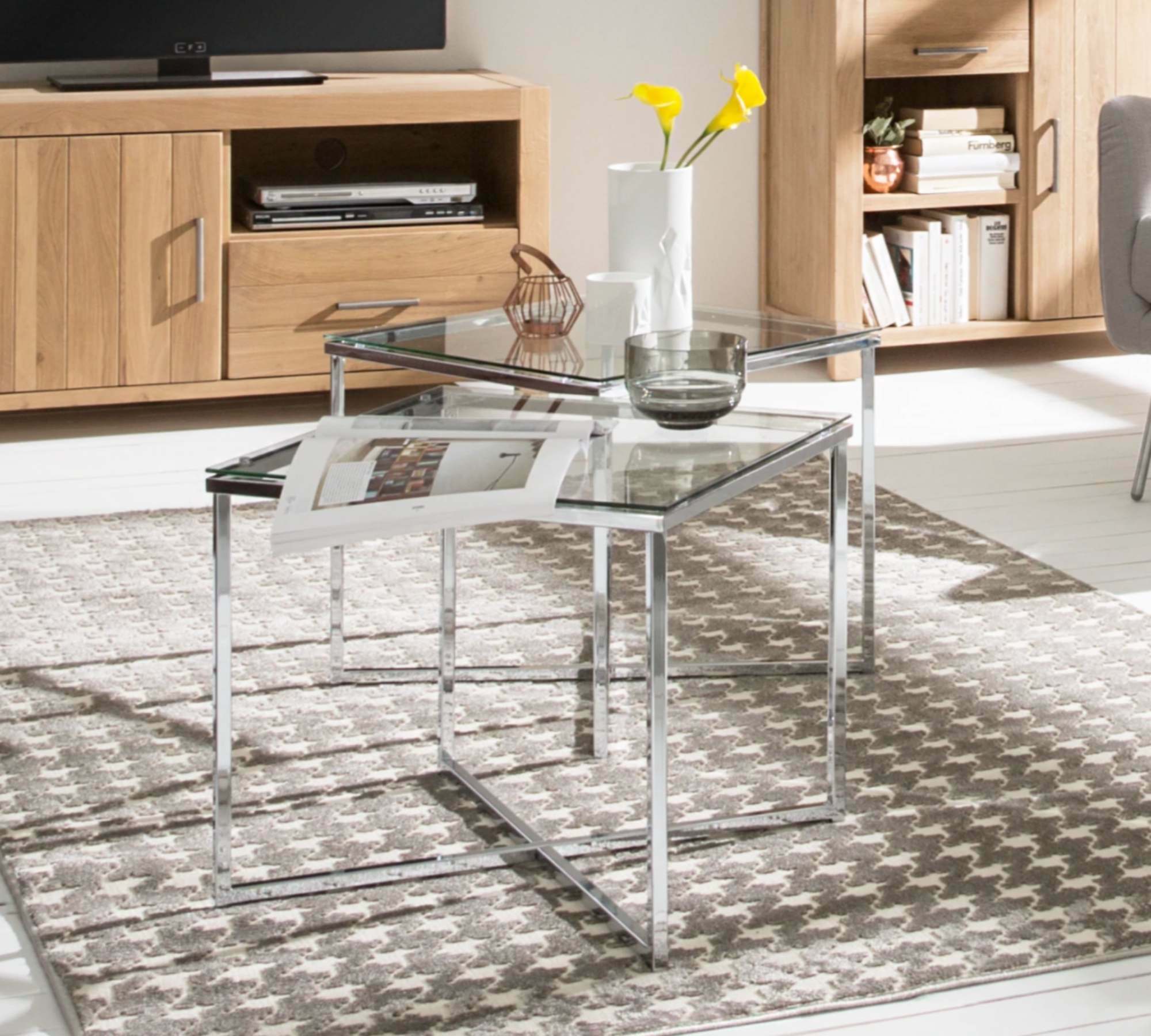 Beistelltisch Glas Metall Silber 0