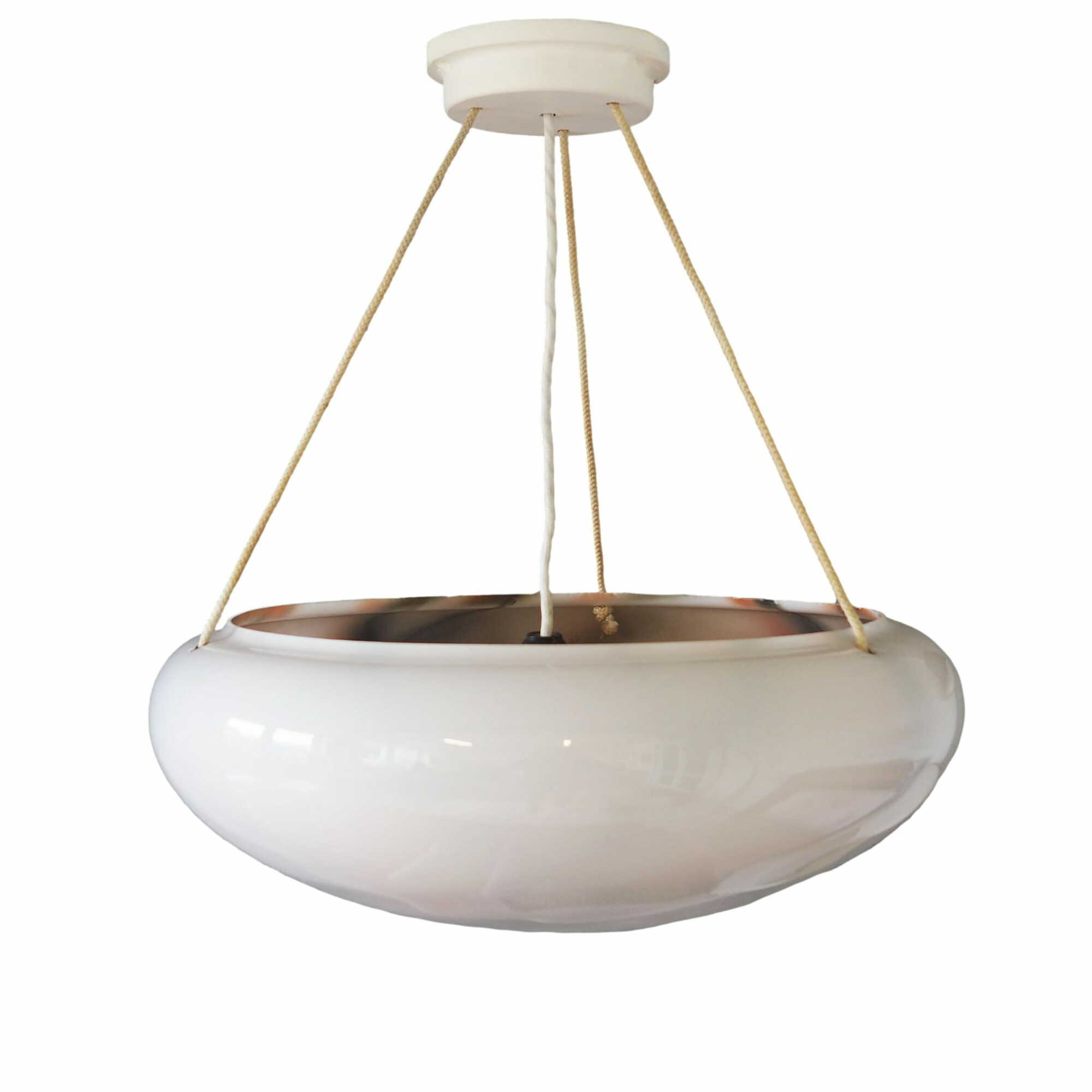 Vintage Pendant Lamp Glass White 1970s 0