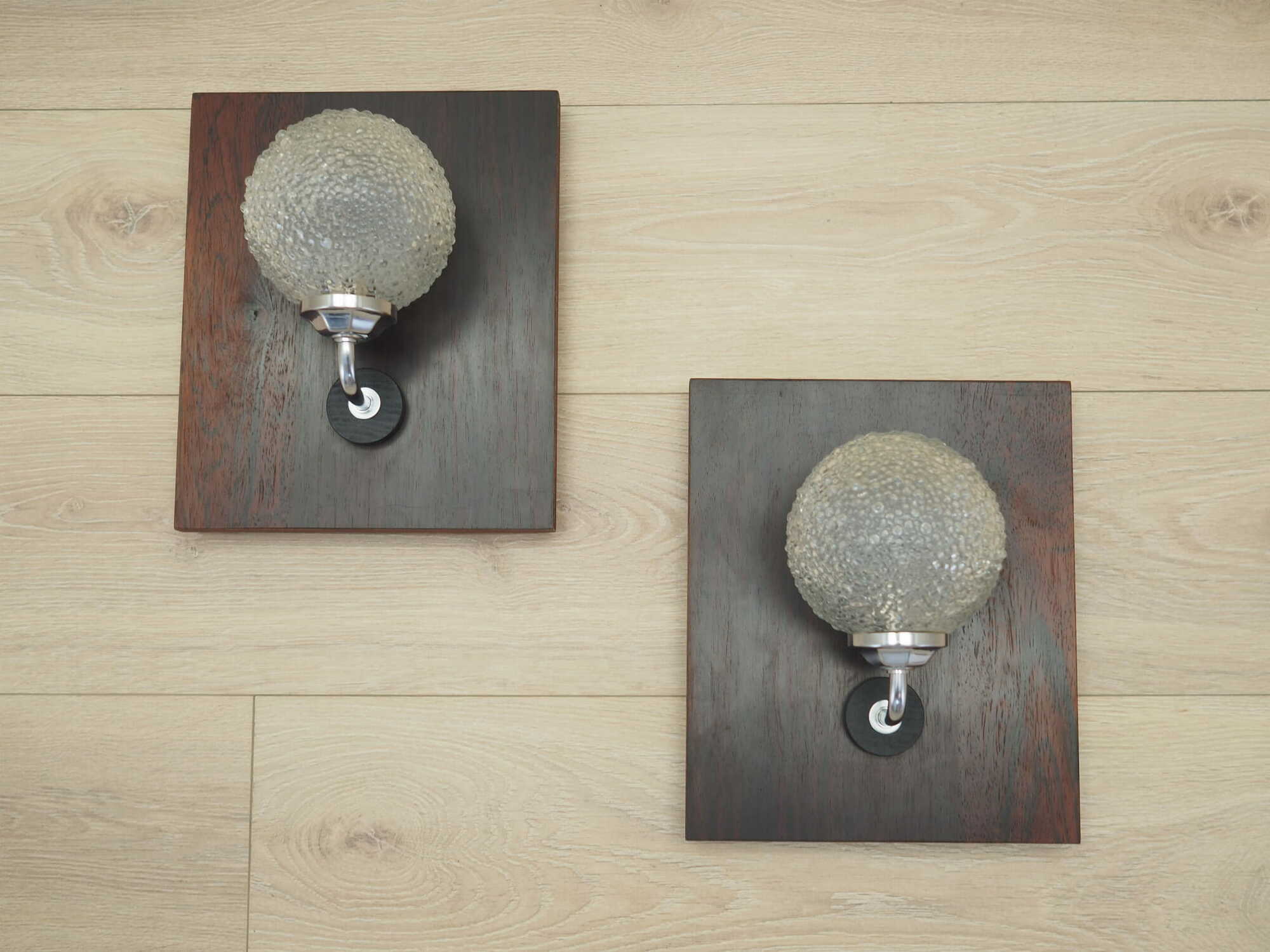 2x Wandlampe Glas Holz Braun 1970er Jahre  1