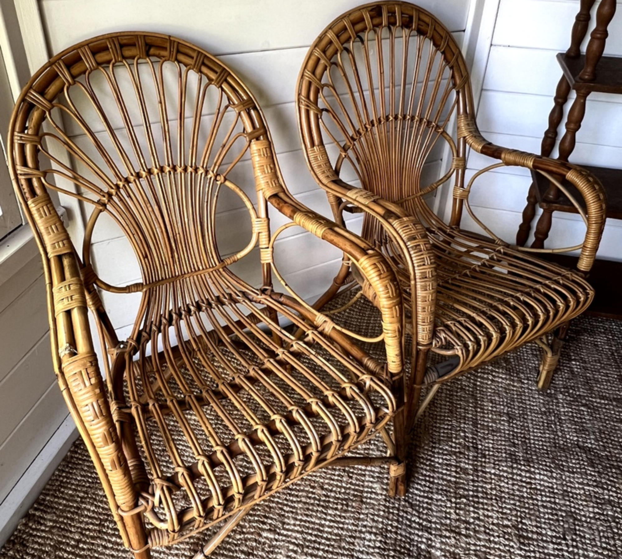 2x Vintage Sessel Bambus Braun 1960er Jahre 1