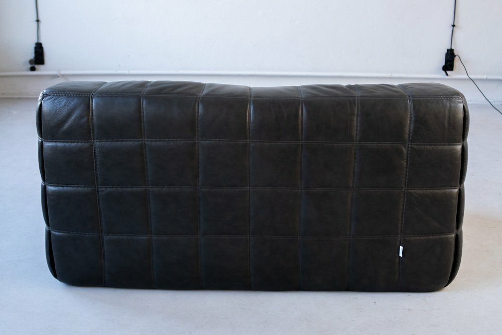 Vintage Michel Ducaroy Kashima Sofa-Set Leder Schwarz 3-tlg 7