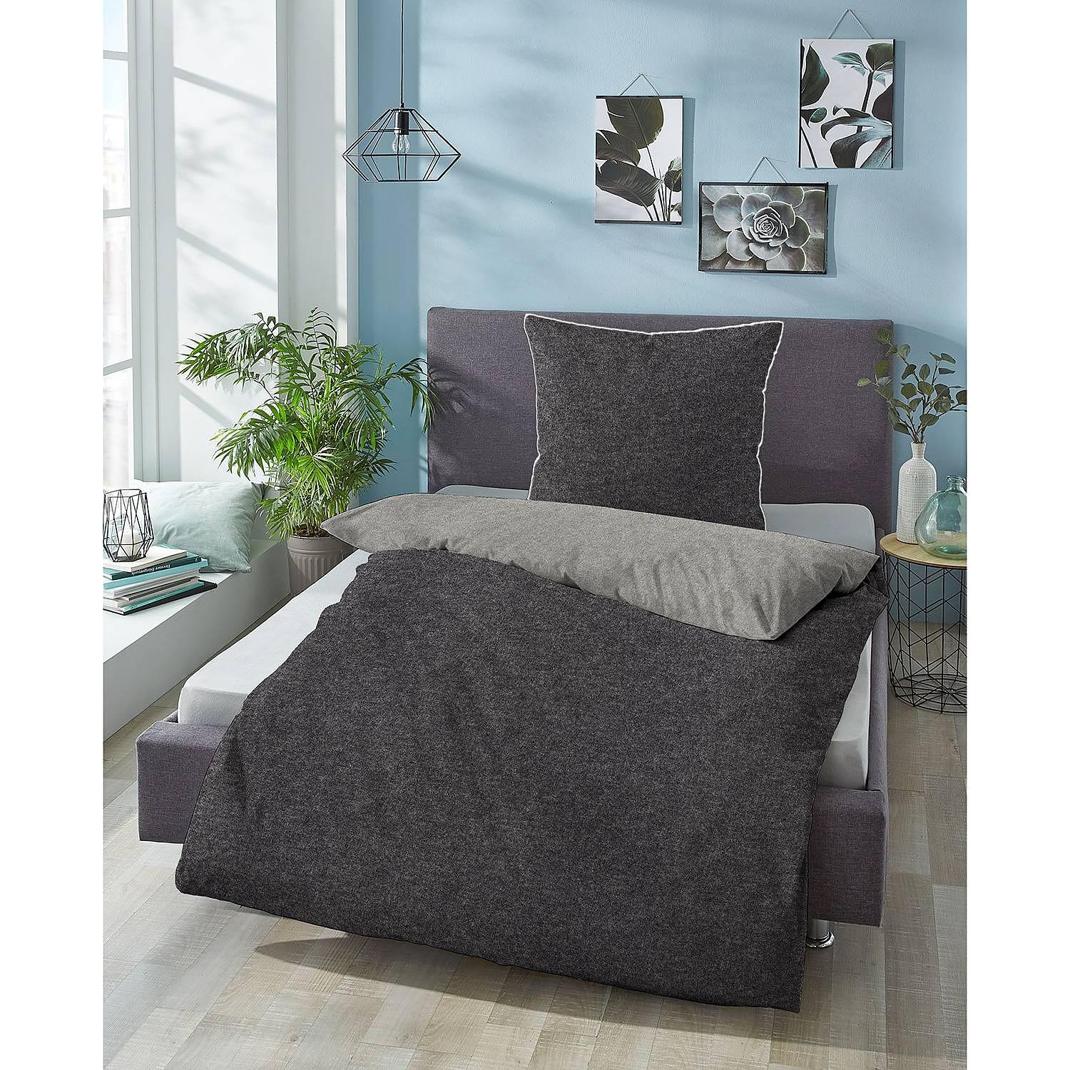 Careno Bettwäsche Baumwolle Grau 155x220cm Kissen 80x80cm 2