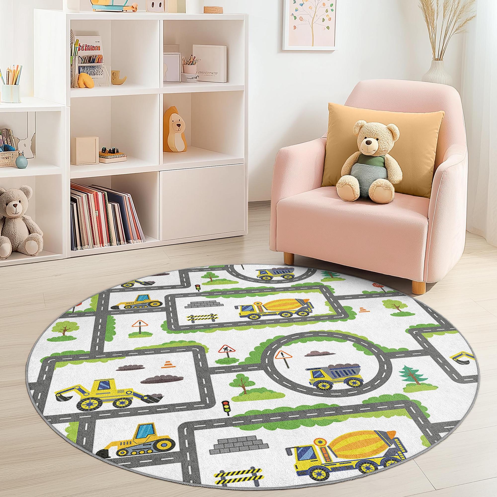 LKW &amp; Straßenkarte Kinderteppich Mehrfarbig ⌀180cm 1