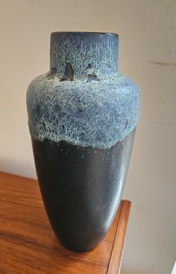 Vintage Vase Keramik Blau Grau 2