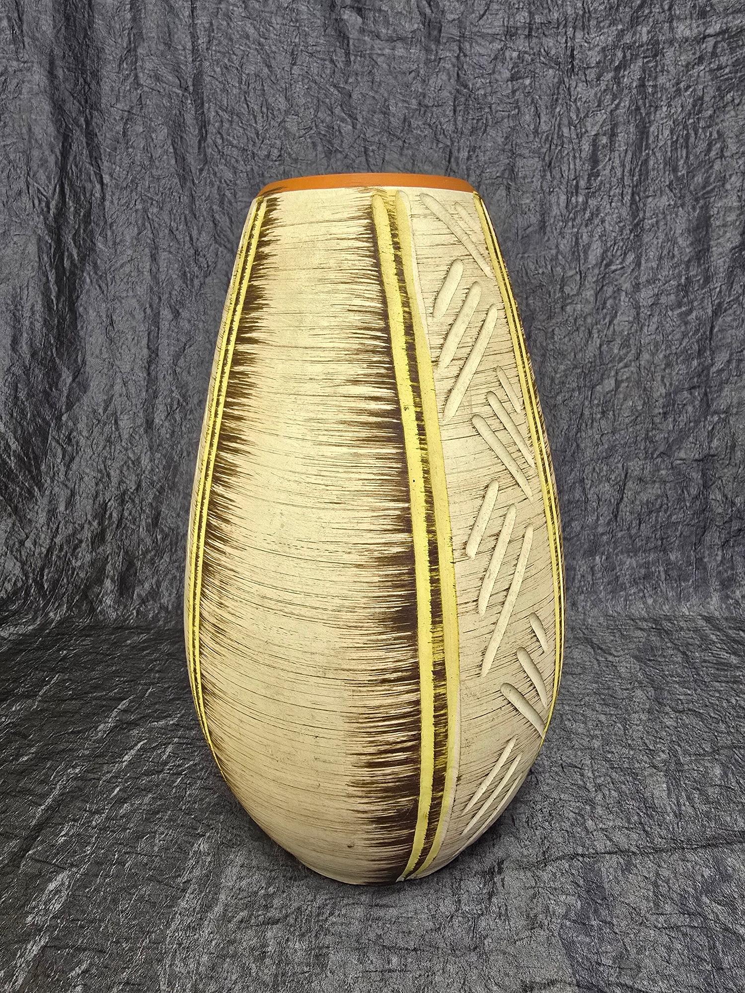 Vintage Keramikvase Beige Braun Schwarz 1