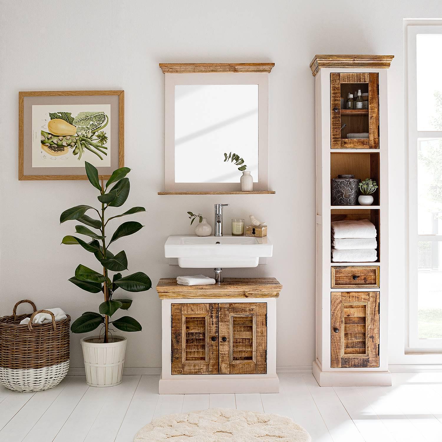 Waschbeckenunterschrank Newhaven Mango teilmassiv Weiß 2