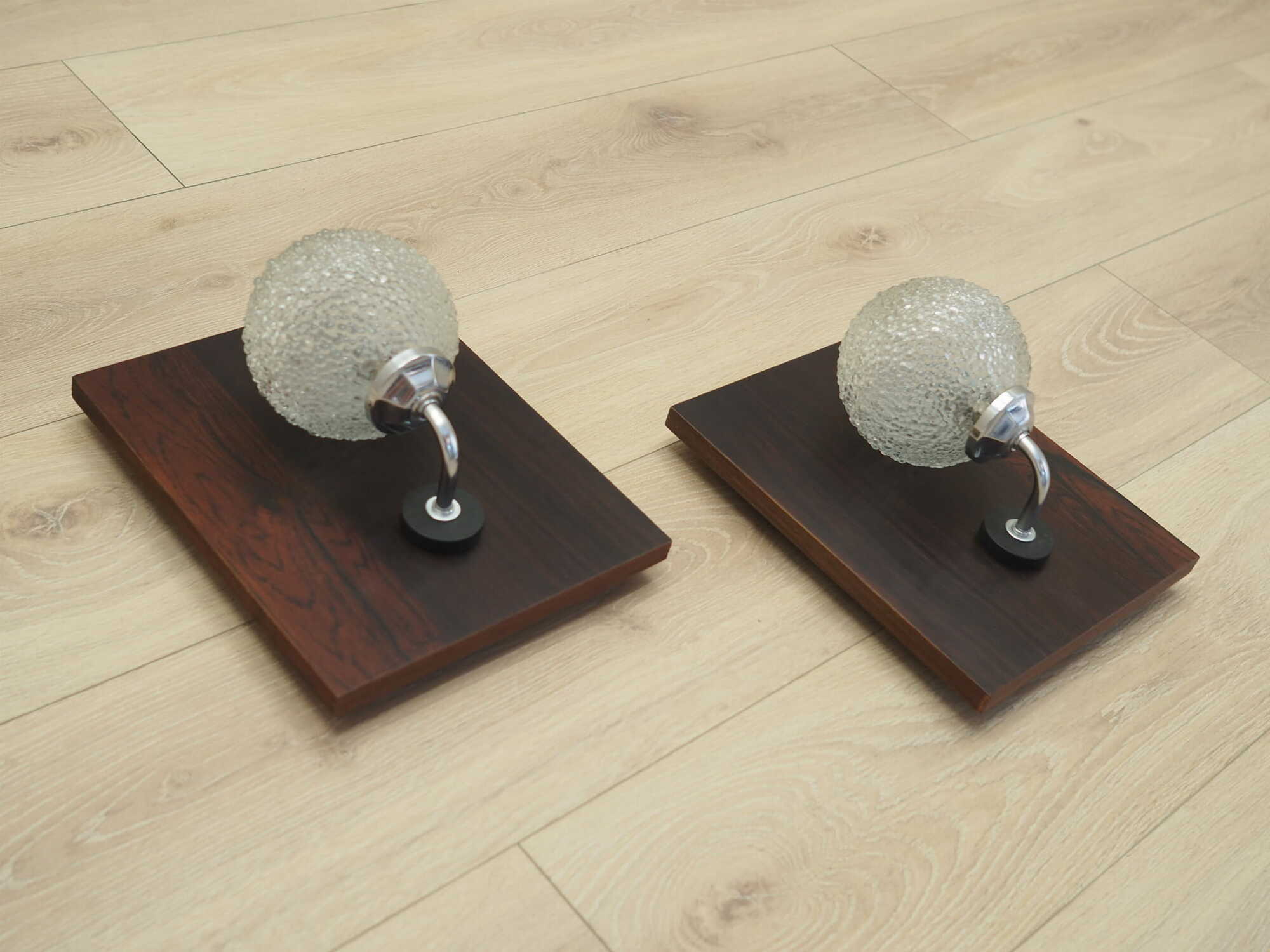 2x Wall lamp glass wood brown 1970s  4