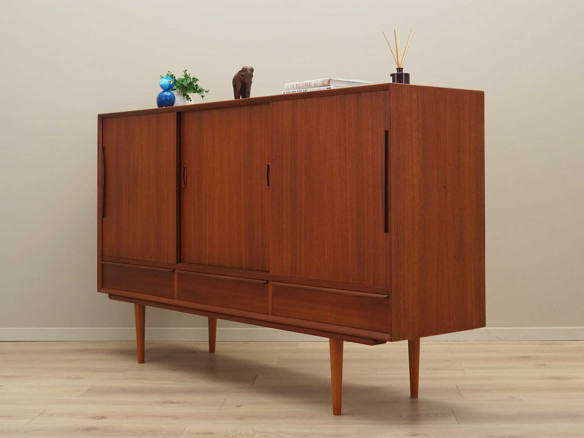 Vintage Highboard Teakholz Braun 1960er Jahre 3