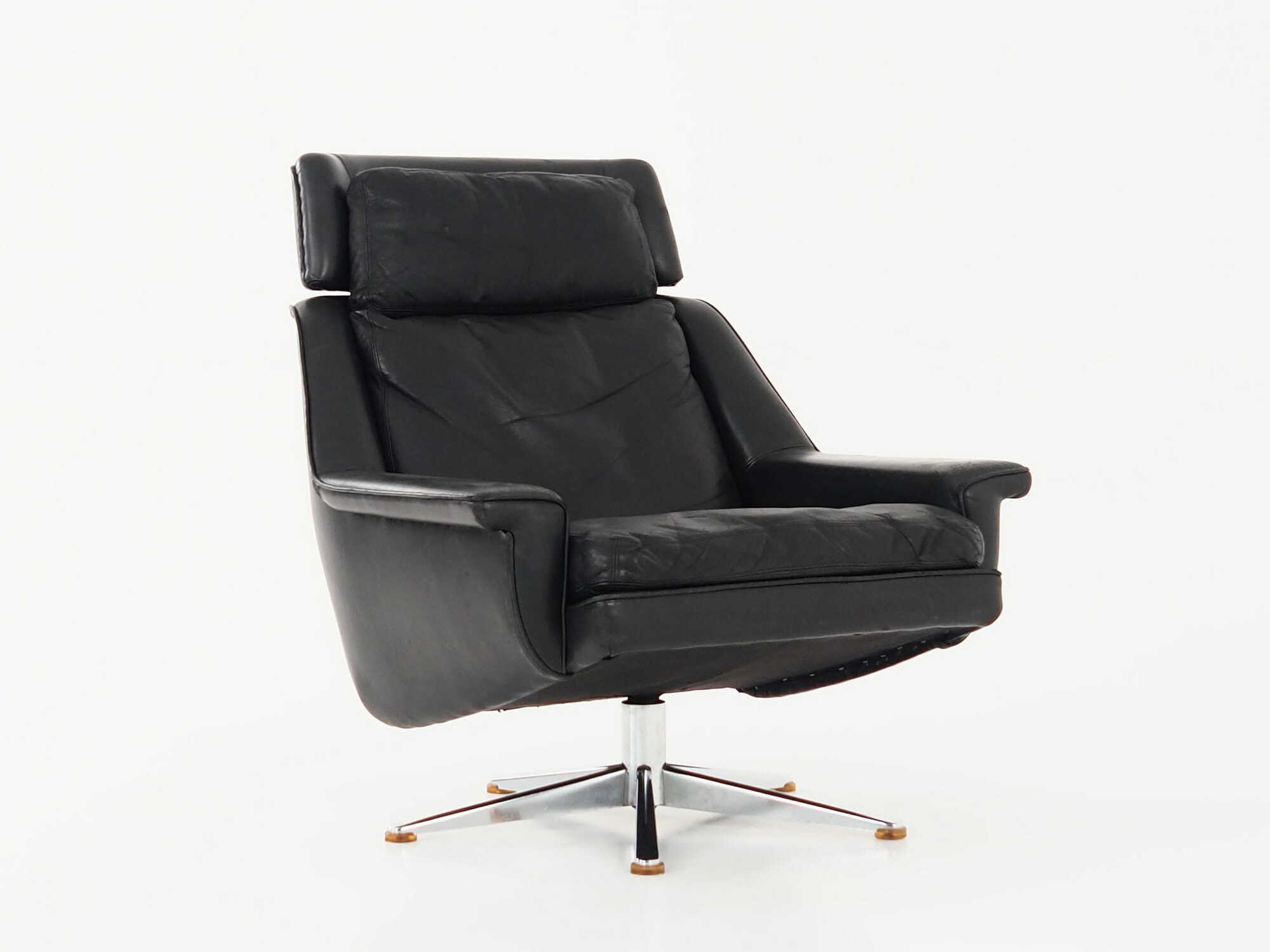 Vintage office chair leather black 1970s 2