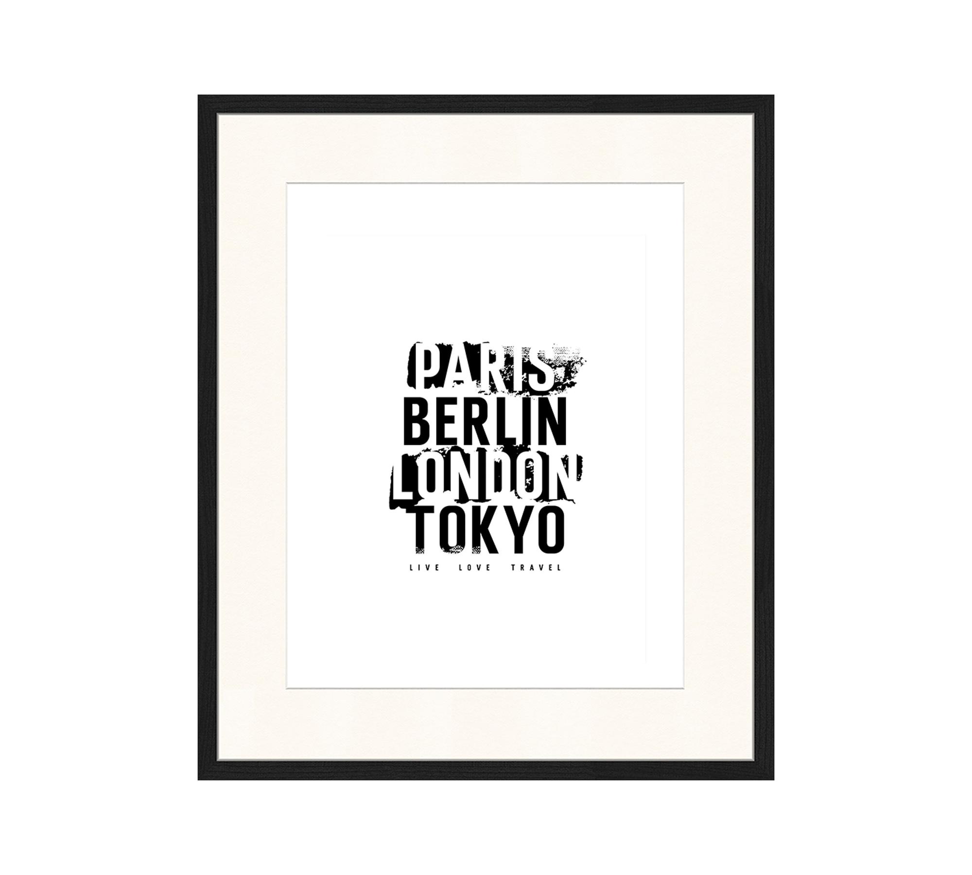 Live Love Travel Art Print with Frame Black White 0