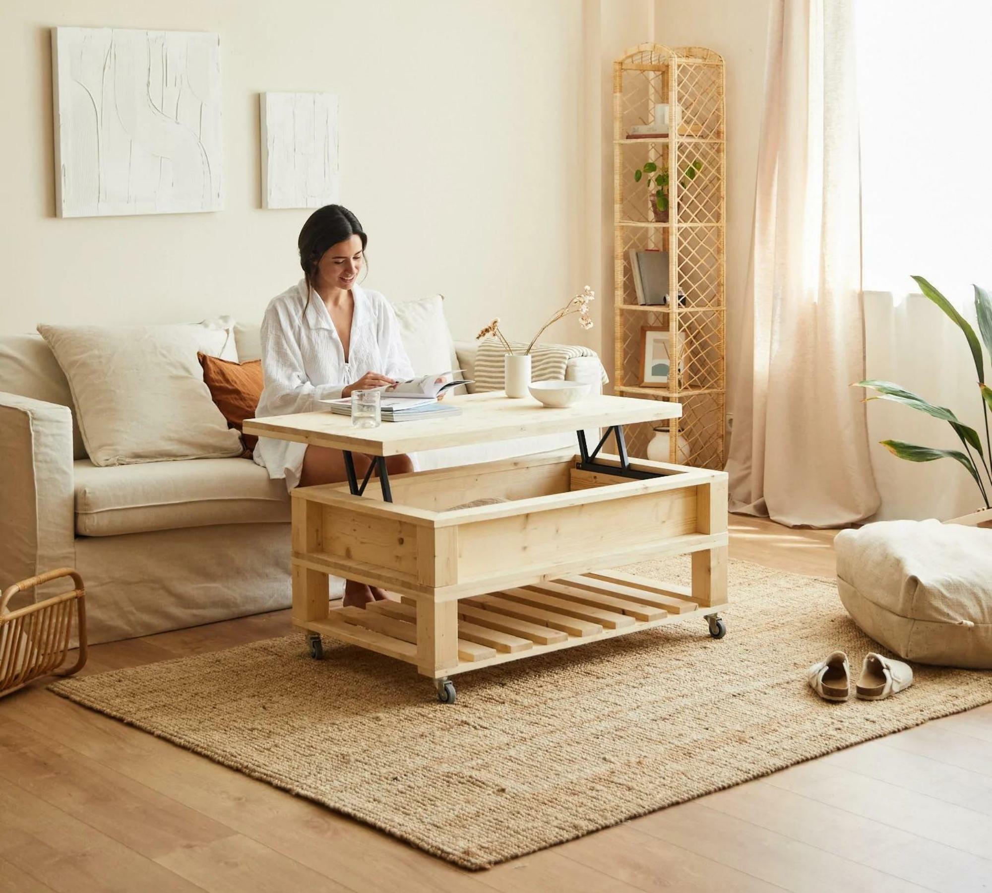 Verstellbarer Couchtisch mit Rollen Hellbraun 5