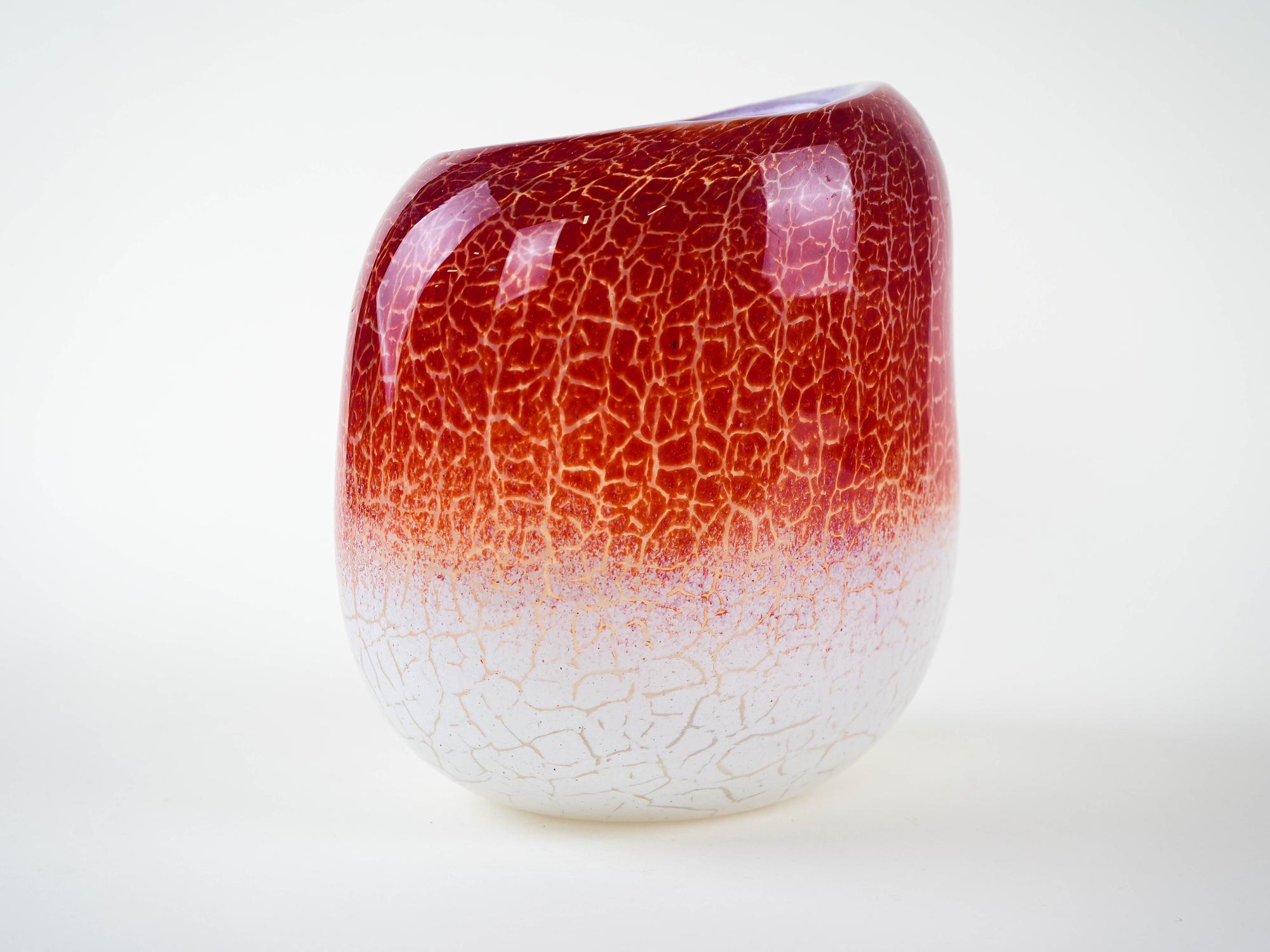 Vase Matte Glass White Red 1970s 1