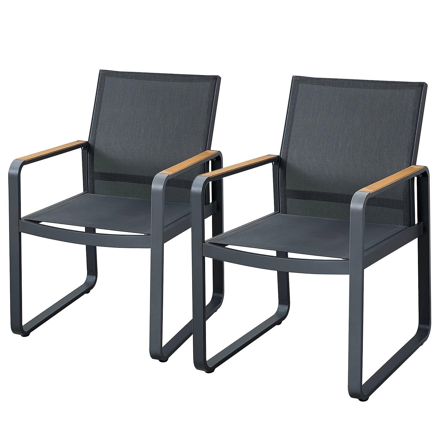 Gartensessel Silea 2er Set Aluminium Teakholz Braun Schwarz 0