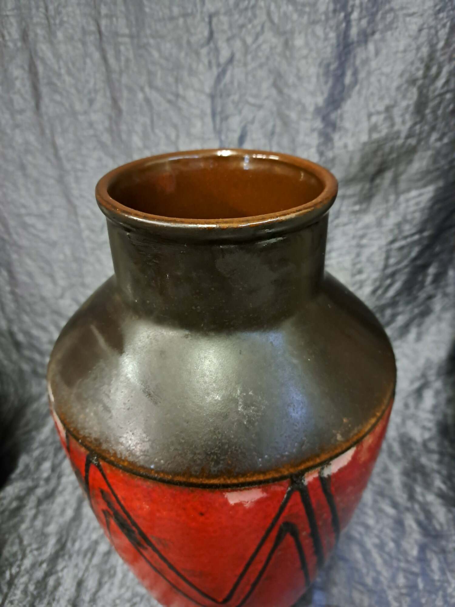 Vintage Vase Keramik Orange Schwarz 3
