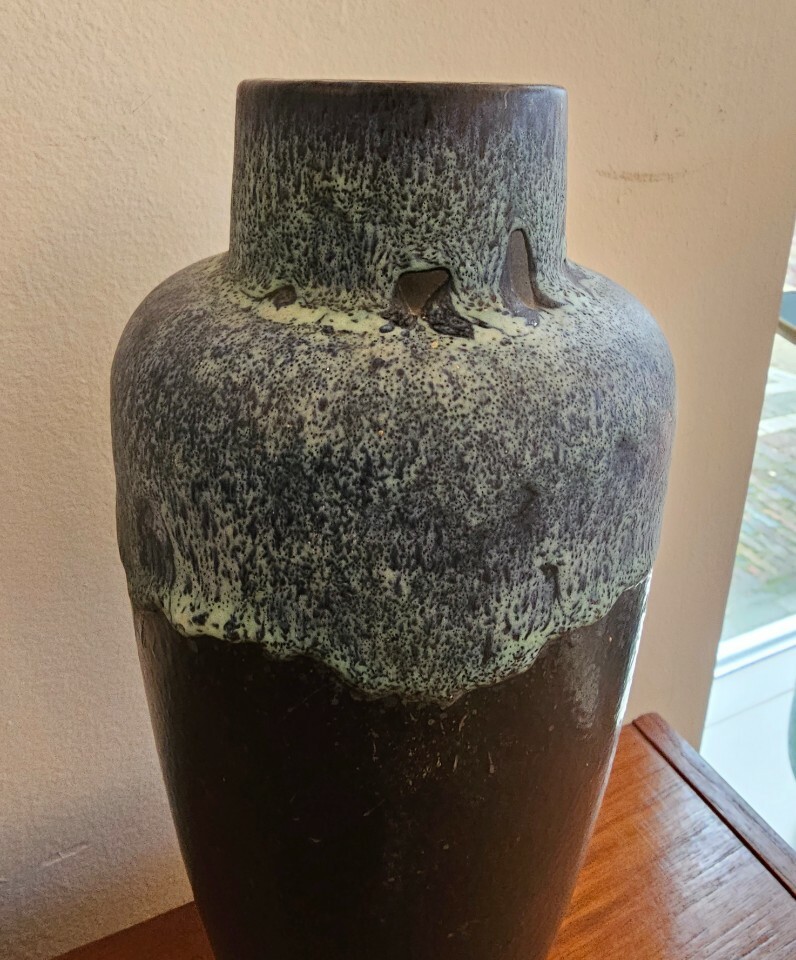 Vintage Vase Keramik Blau Grau 4
