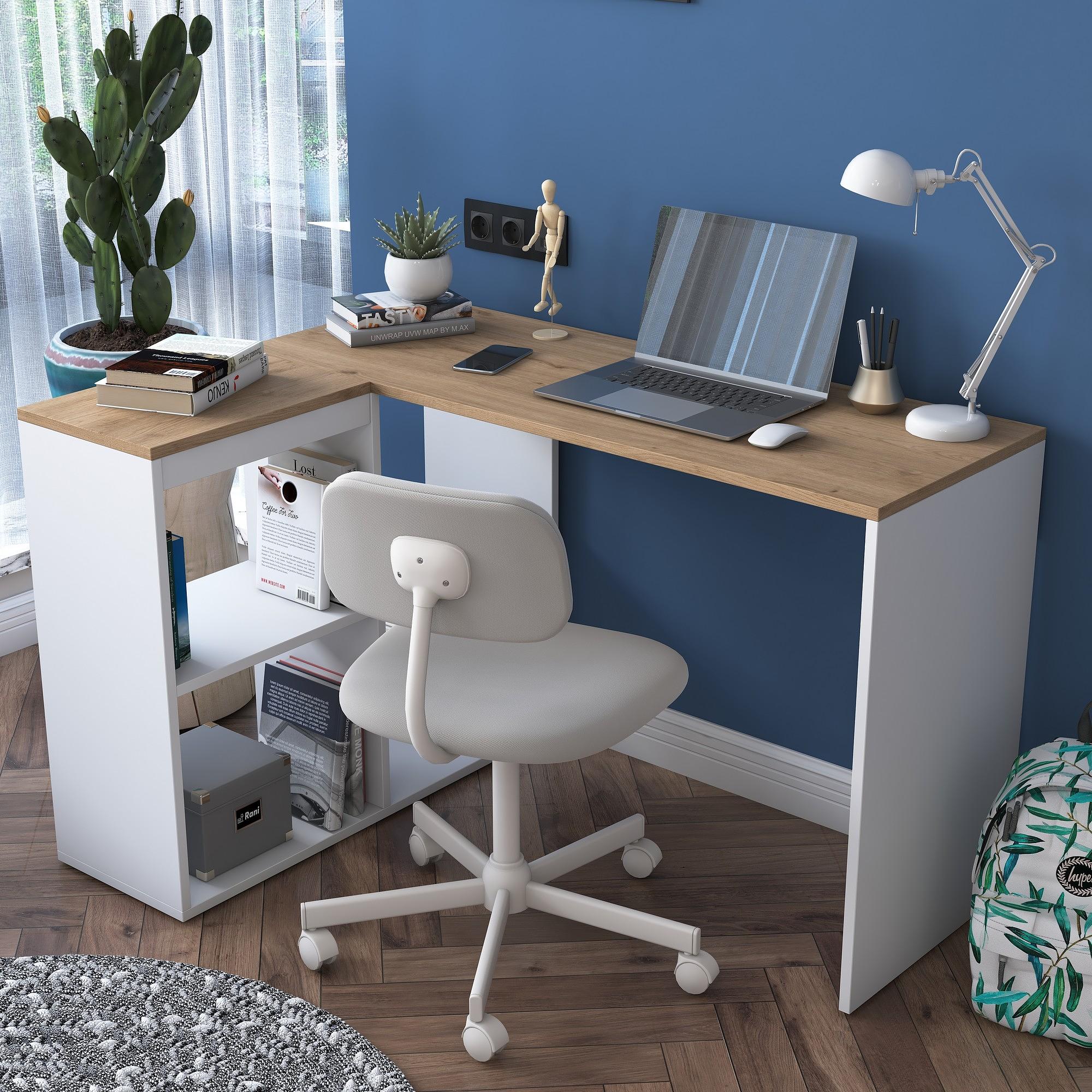 Corner desk with storage White Brown 0