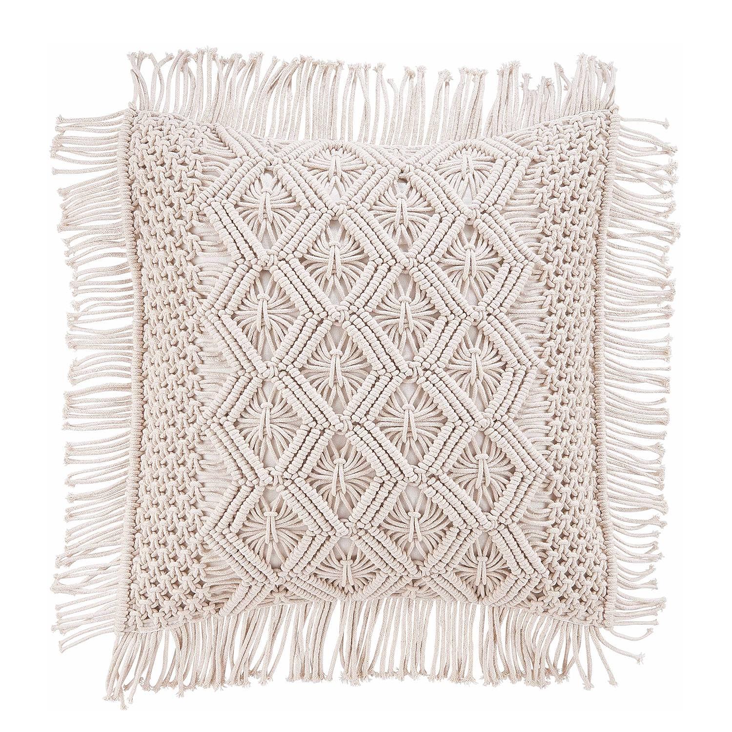 Dekokissen MACRAMÈ Zickzack Baumwolle Creme 0